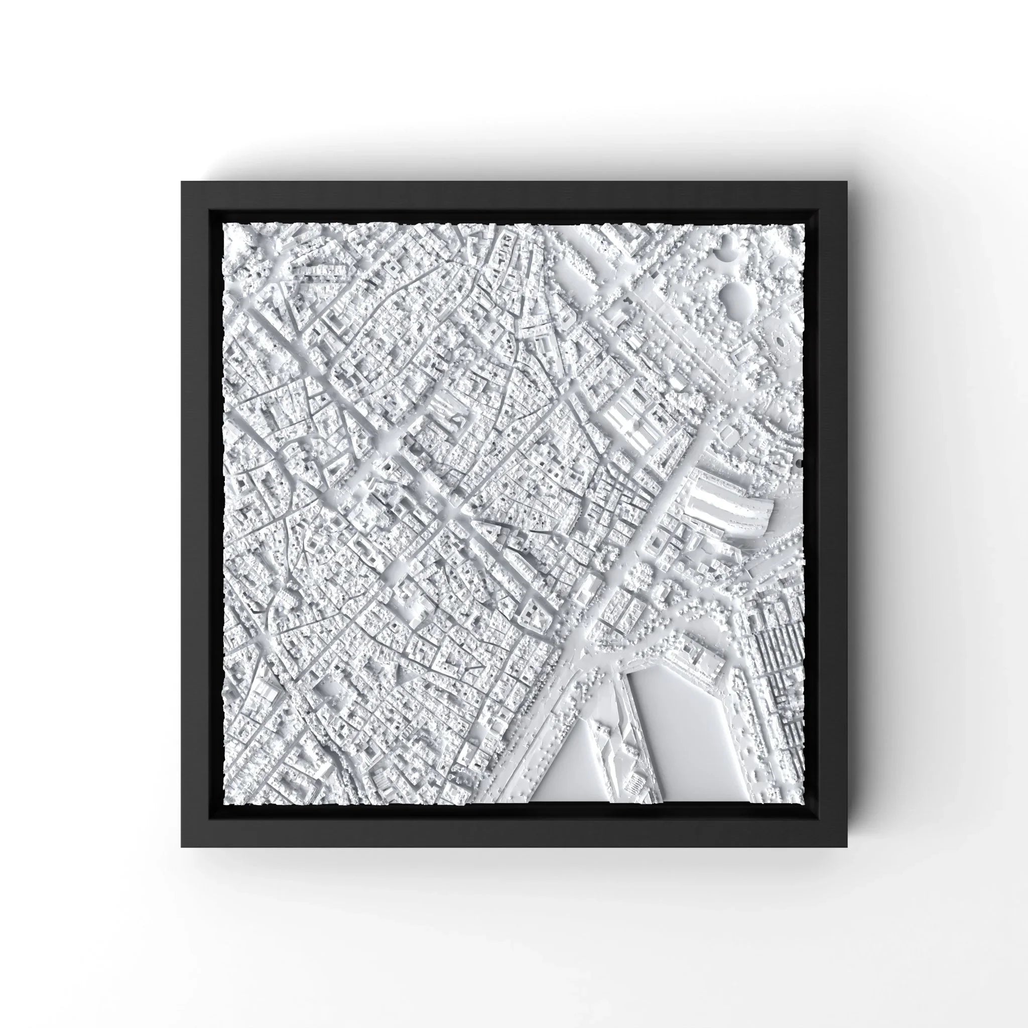 3D gedrucktes Stadtmodell Barcelona eingerahmt für deine Wand - CraftedCity