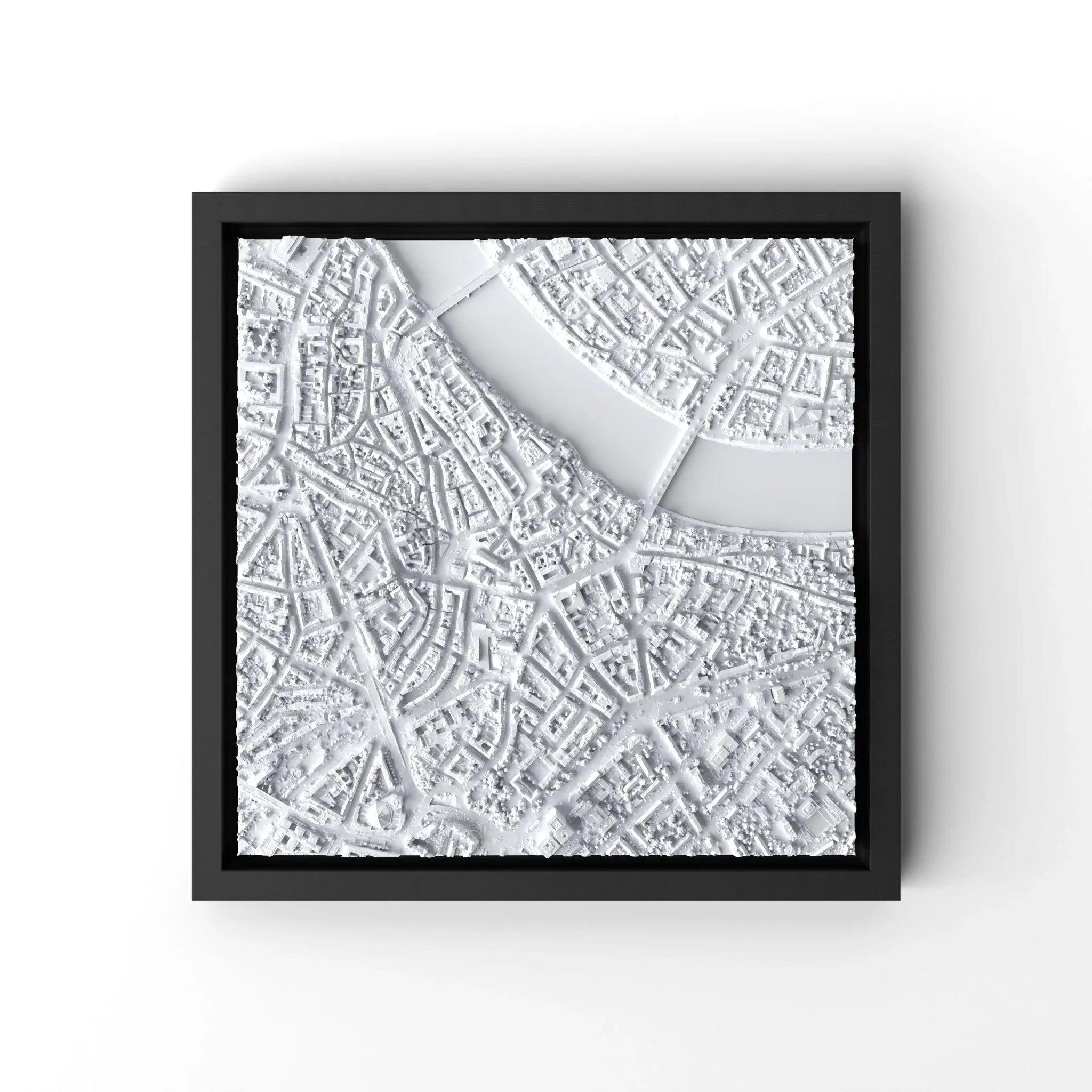3D gedrucktes Stadtmodell Basel eingerahmt für deine Wand - CraftedCity