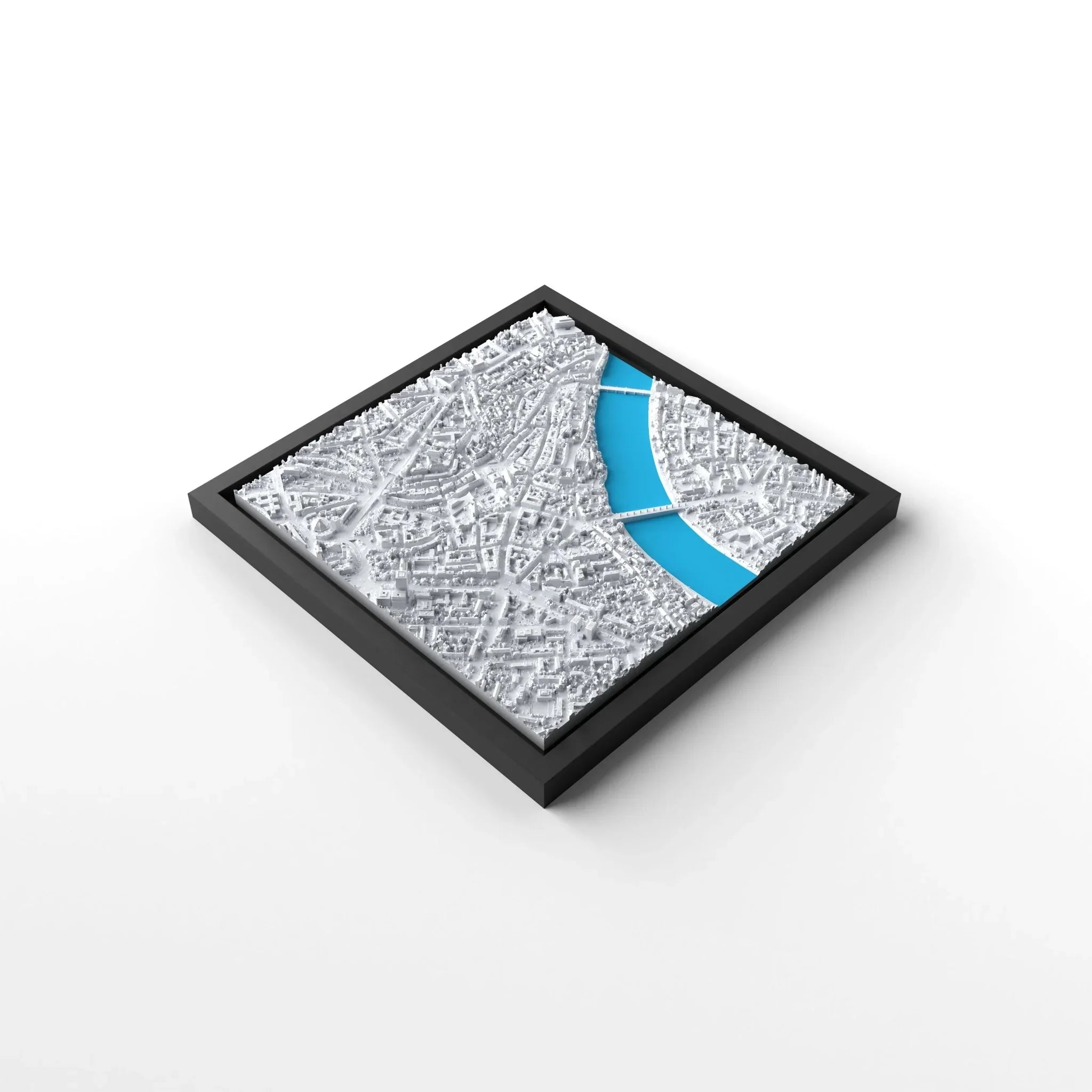 3D gedrucktes Stadtmodell Basel eingerahmt für deine Wand - CraftedCity