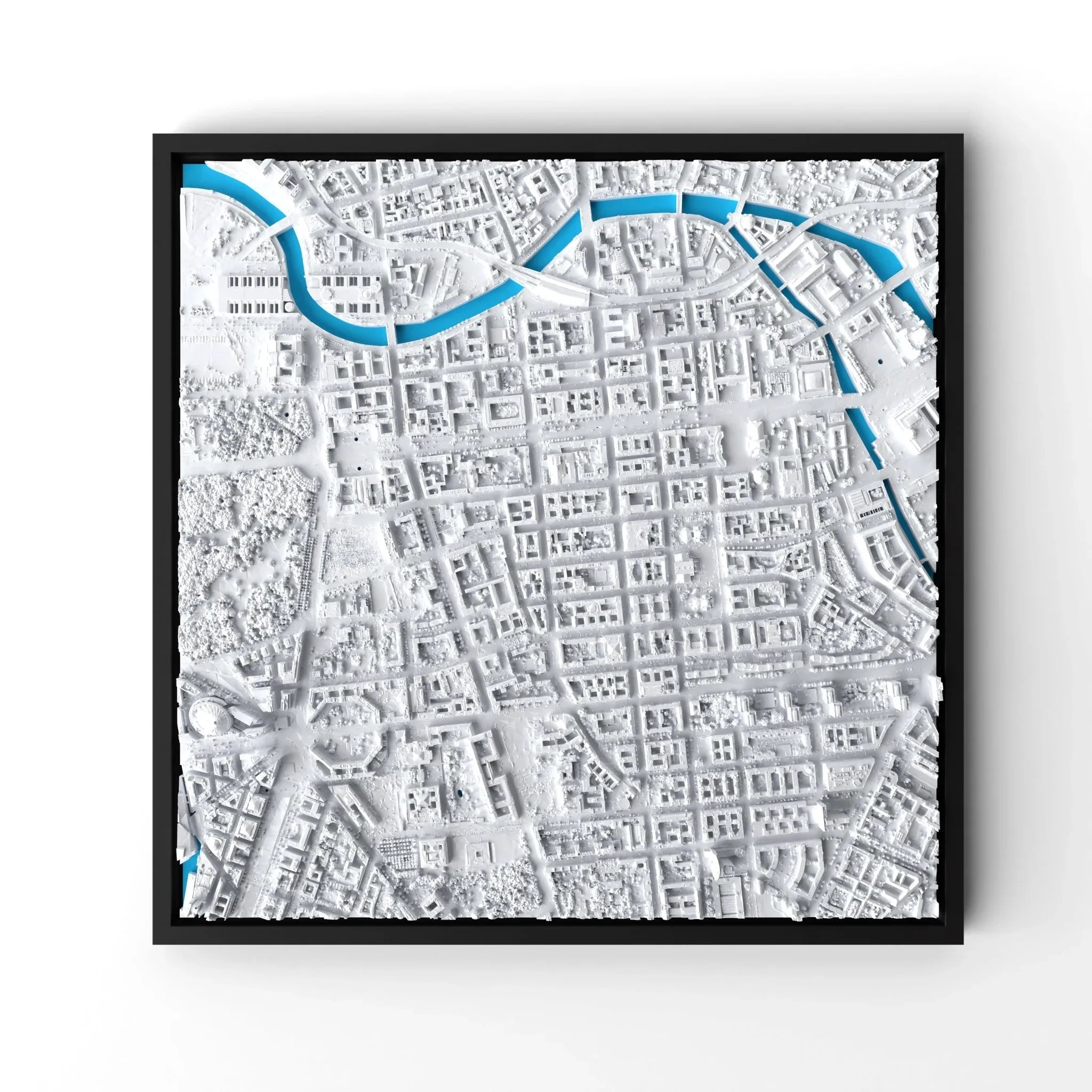 3D gedrucktes Stadtmodell Berlin eingerahmt für deine Wand - CraftedCity