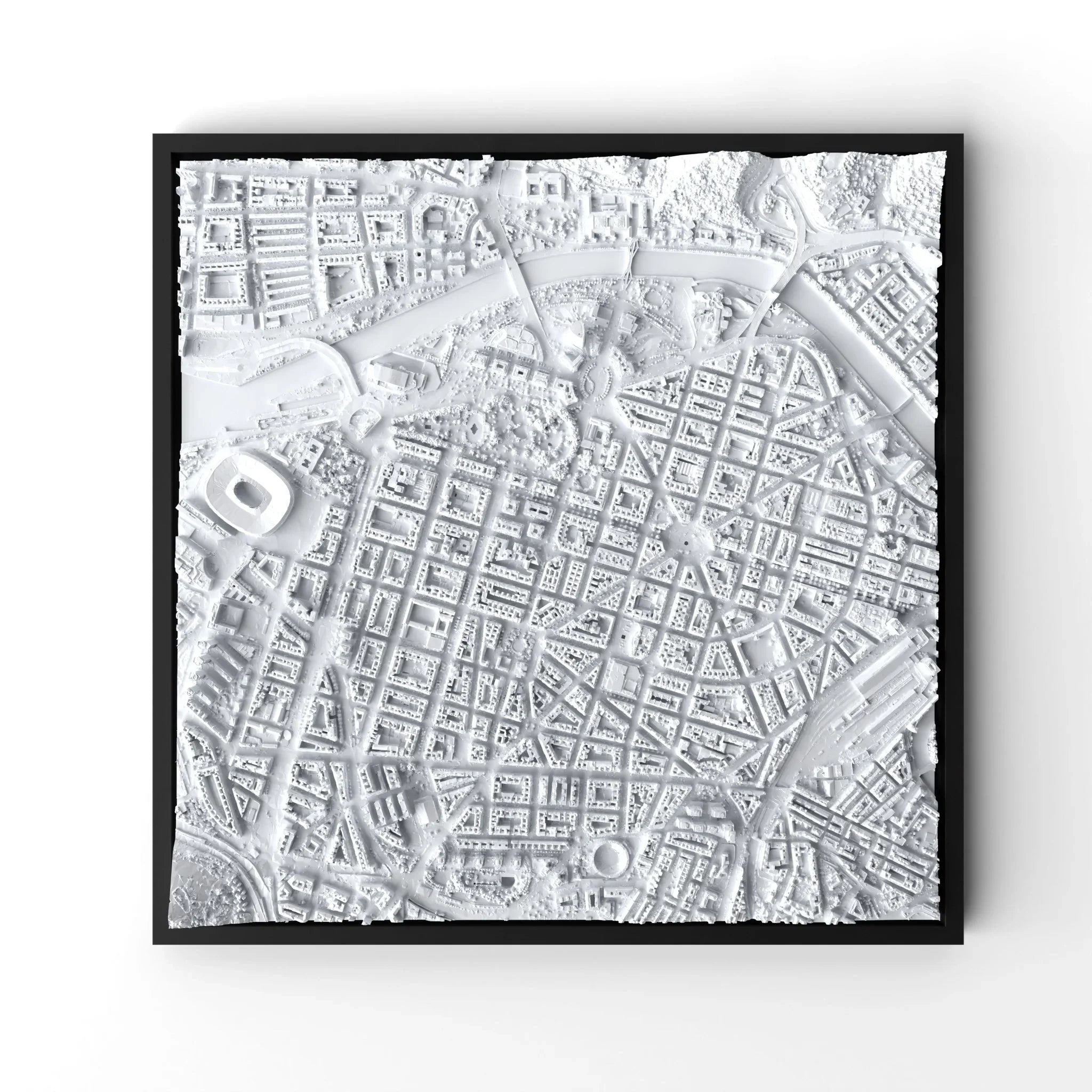 3D gedrucktes Stadtmodell Bilbao eingerahmt für deine Wand - CraftedCity