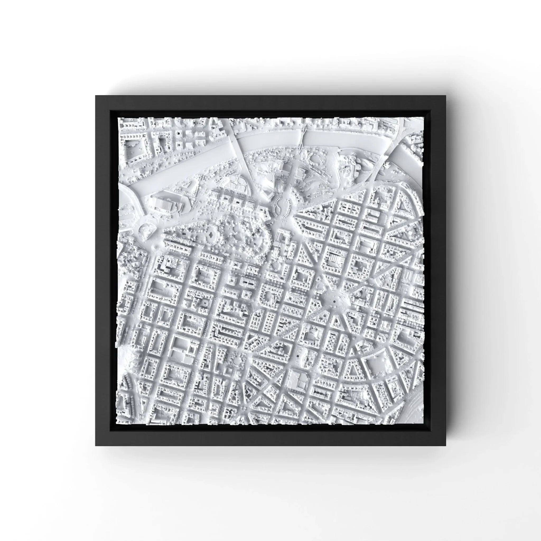 3D gedrucktes Stadtmodell Bilbao eingerahmt für deine Wand - CraftedCity