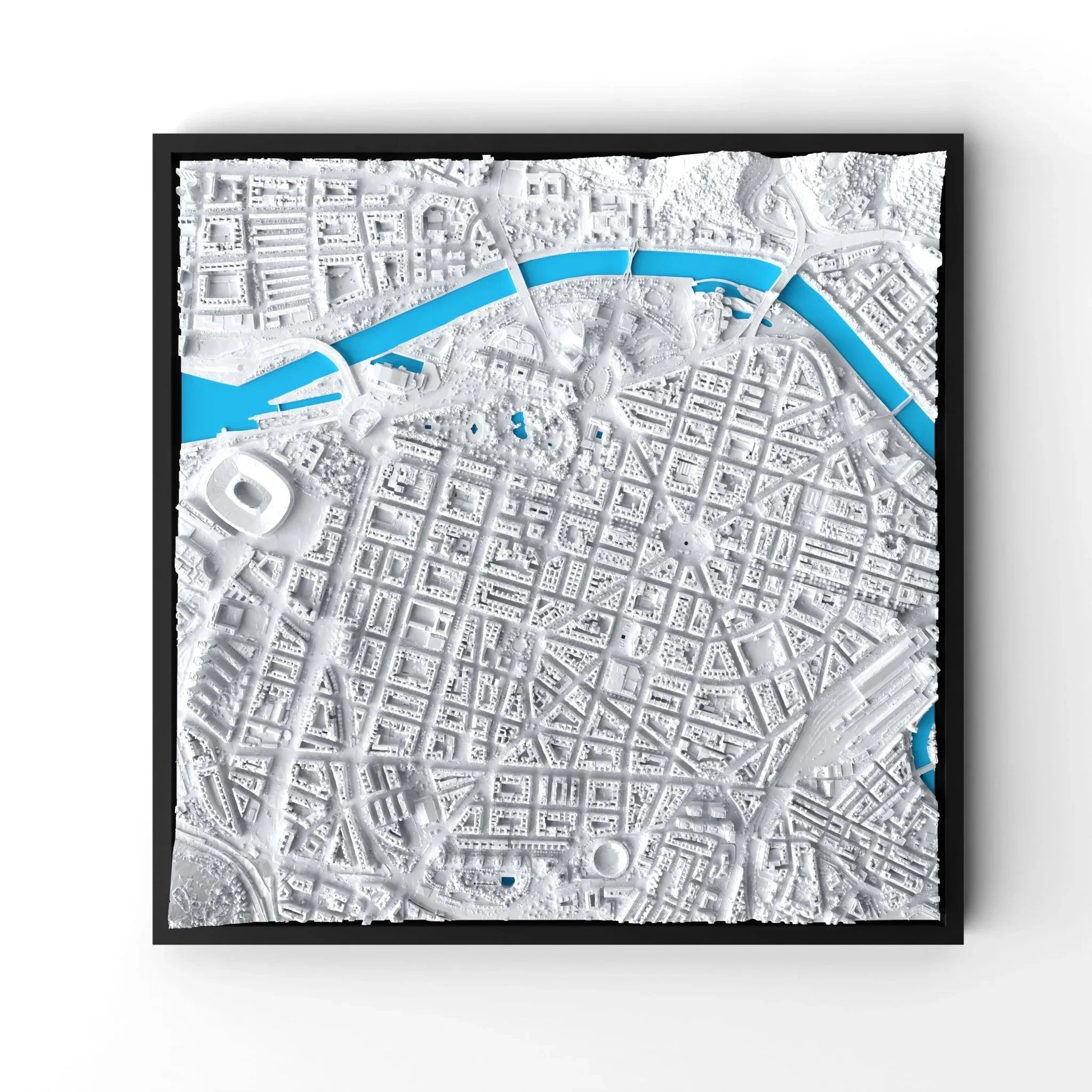 3D gedrucktes Stadtmodell Bilbao eingerahmt für deine Wand - CraftedCity