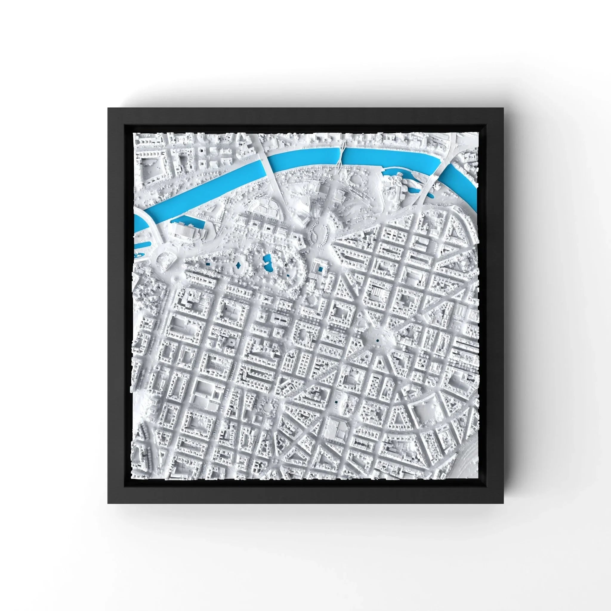 3D gedrucktes Stadtmodell Bilbao eingerahmt für deine Wand - CraftedCity