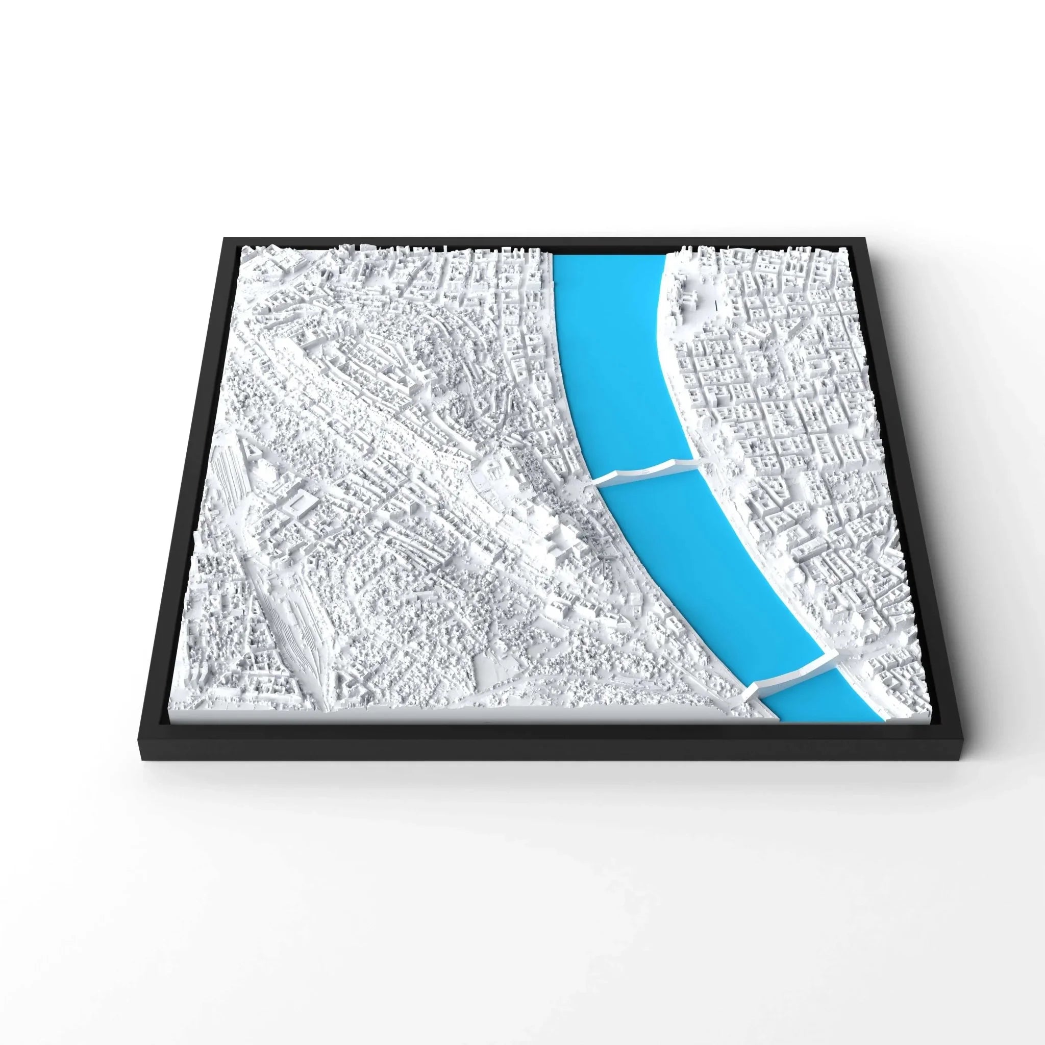 3D gedrucktes Stadtmodell Budapest eingerahmt für deine Wand - CraftedCity