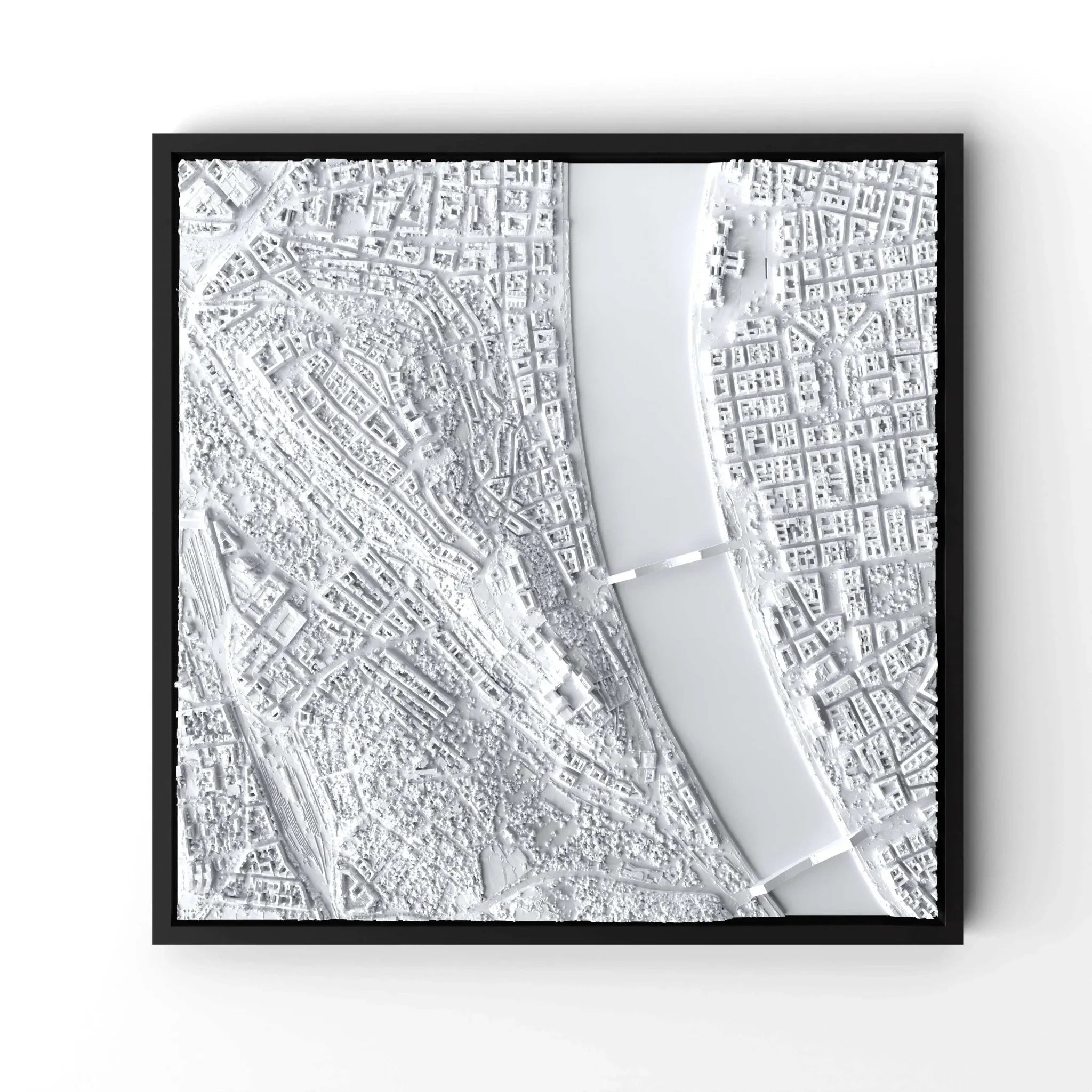 3D gedrucktes Stadtmodell Budapest eingerahmt für deine Wand - CraftedCity