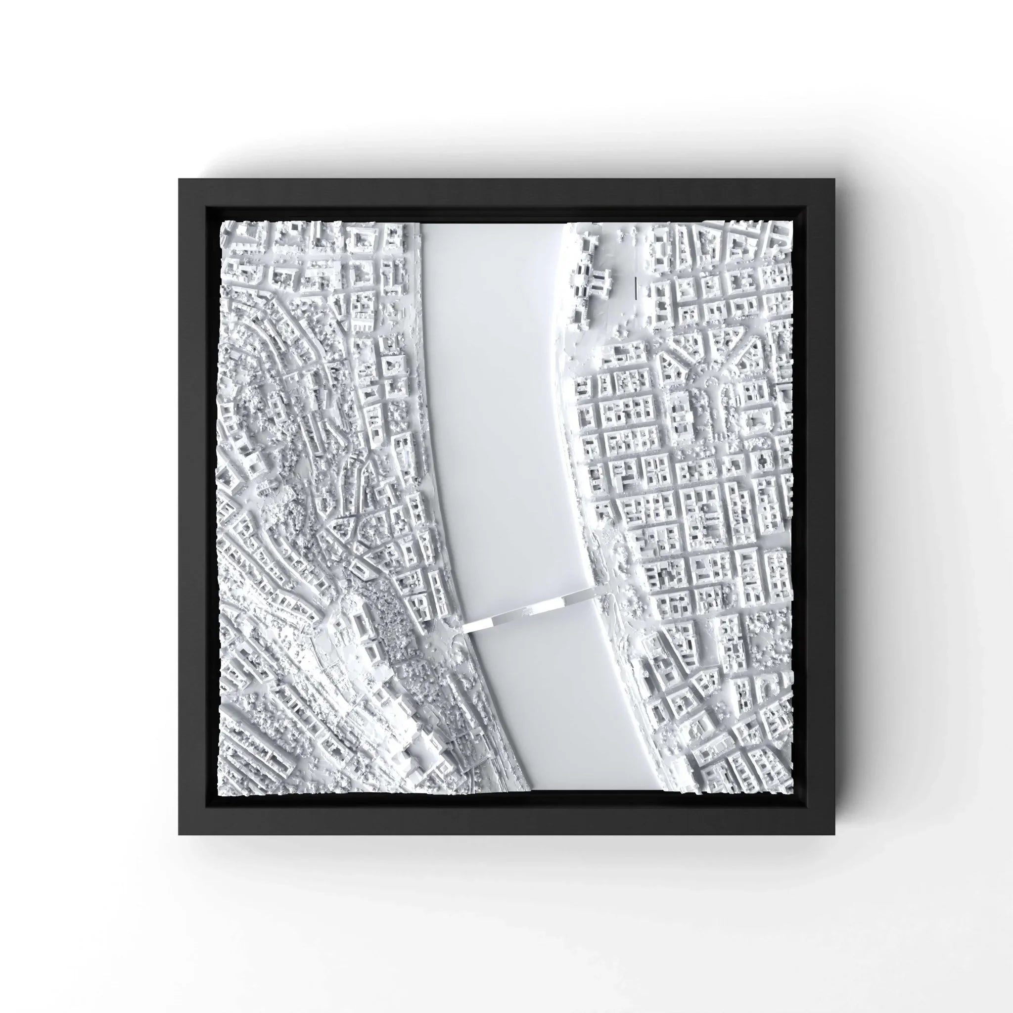 3D gedrucktes Stadtmodell Budapest eingerahmt für deine Wand - CraftedCity