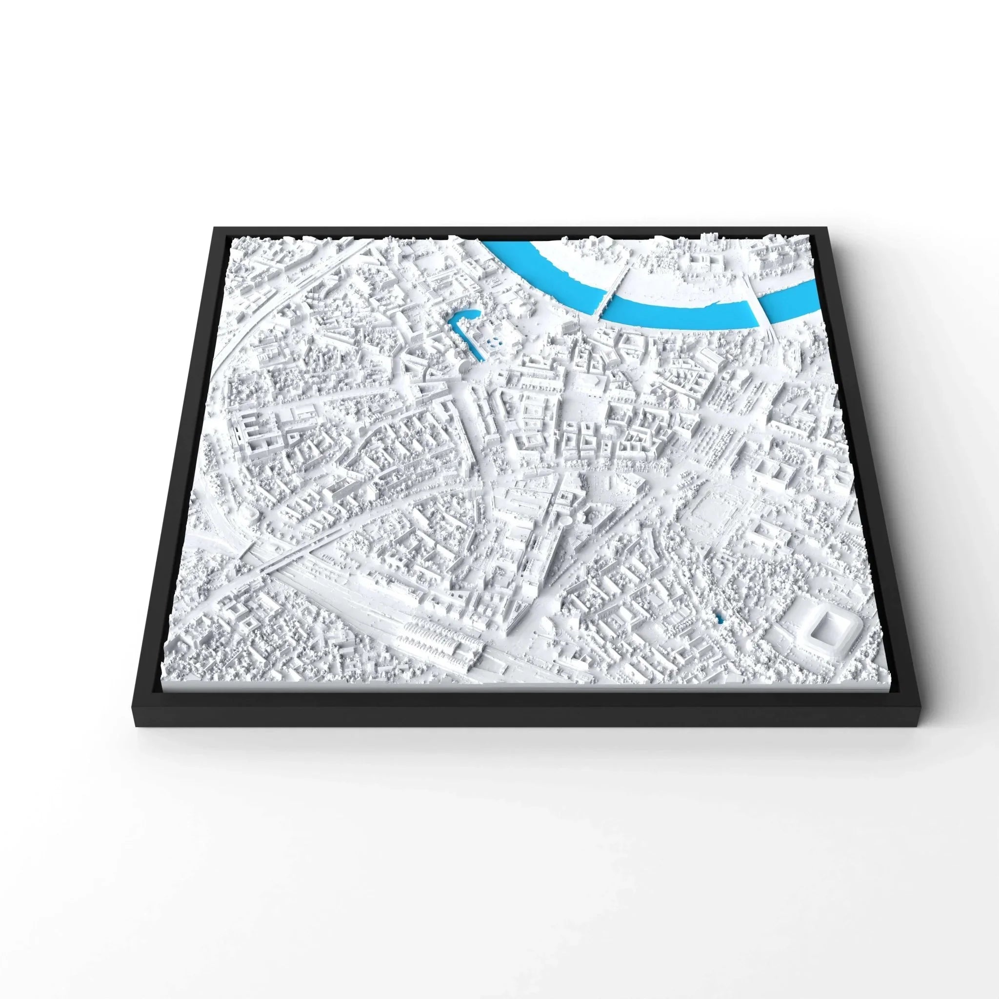 3D gedrucktes Stadtmodell Dresden eingerahmt für deine Wand - CraftedCity