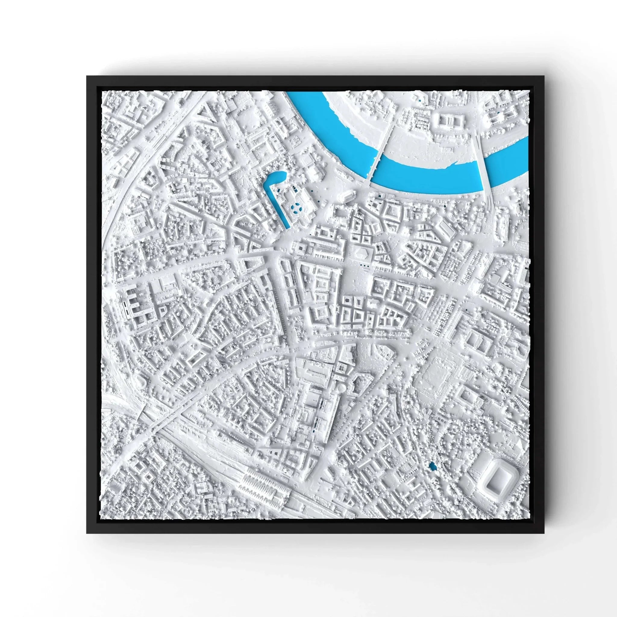 3D gedrucktes Stadtmodell Dresden eingerahmt für deine Wand - CraftedCity