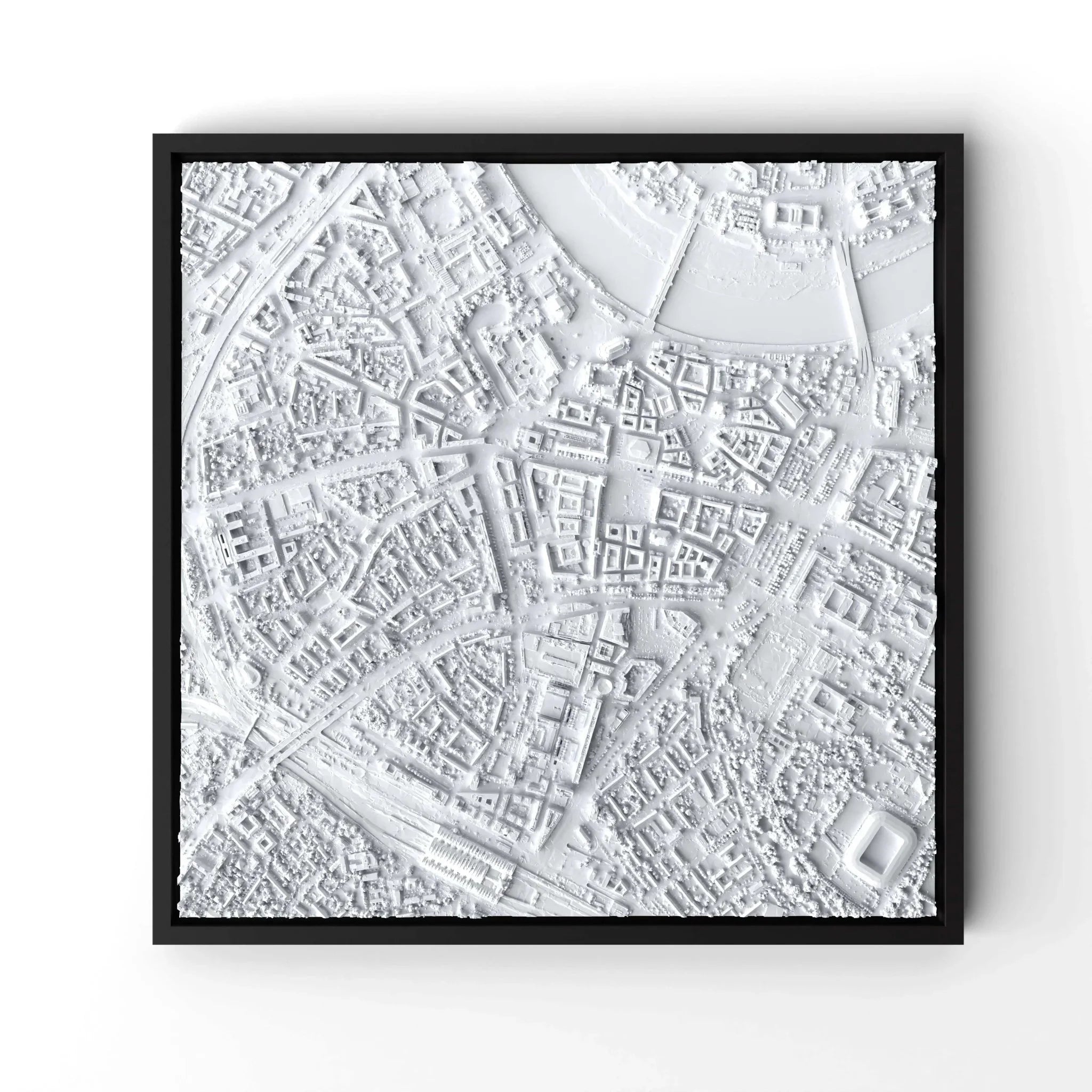3D gedrucktes Stadtmodell Dresden eingerahmt für deine Wand - CraftedCity