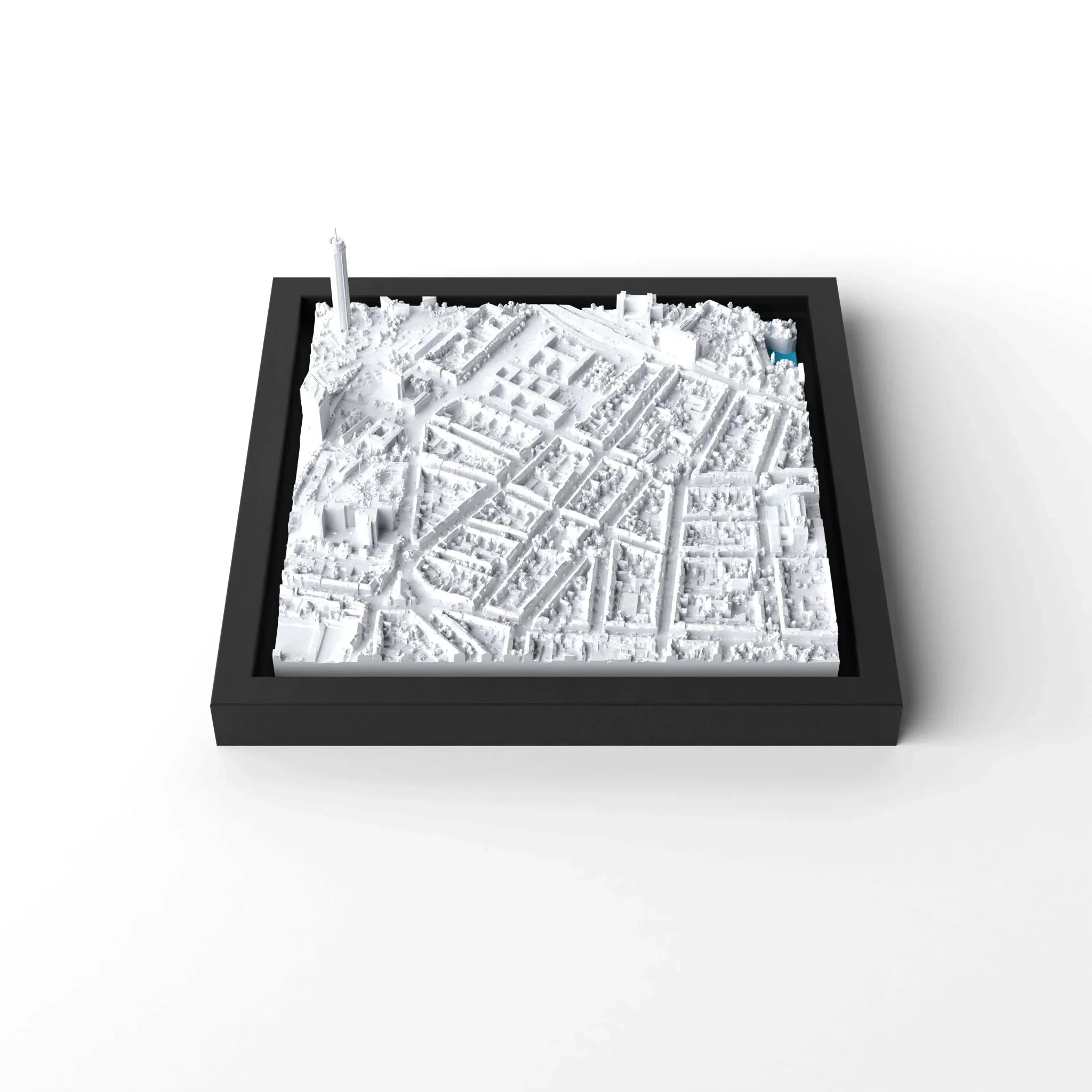 3D gedrucktes Stadtmodell Düsseldorf eingerahmt für deine Wand - CraftedCity