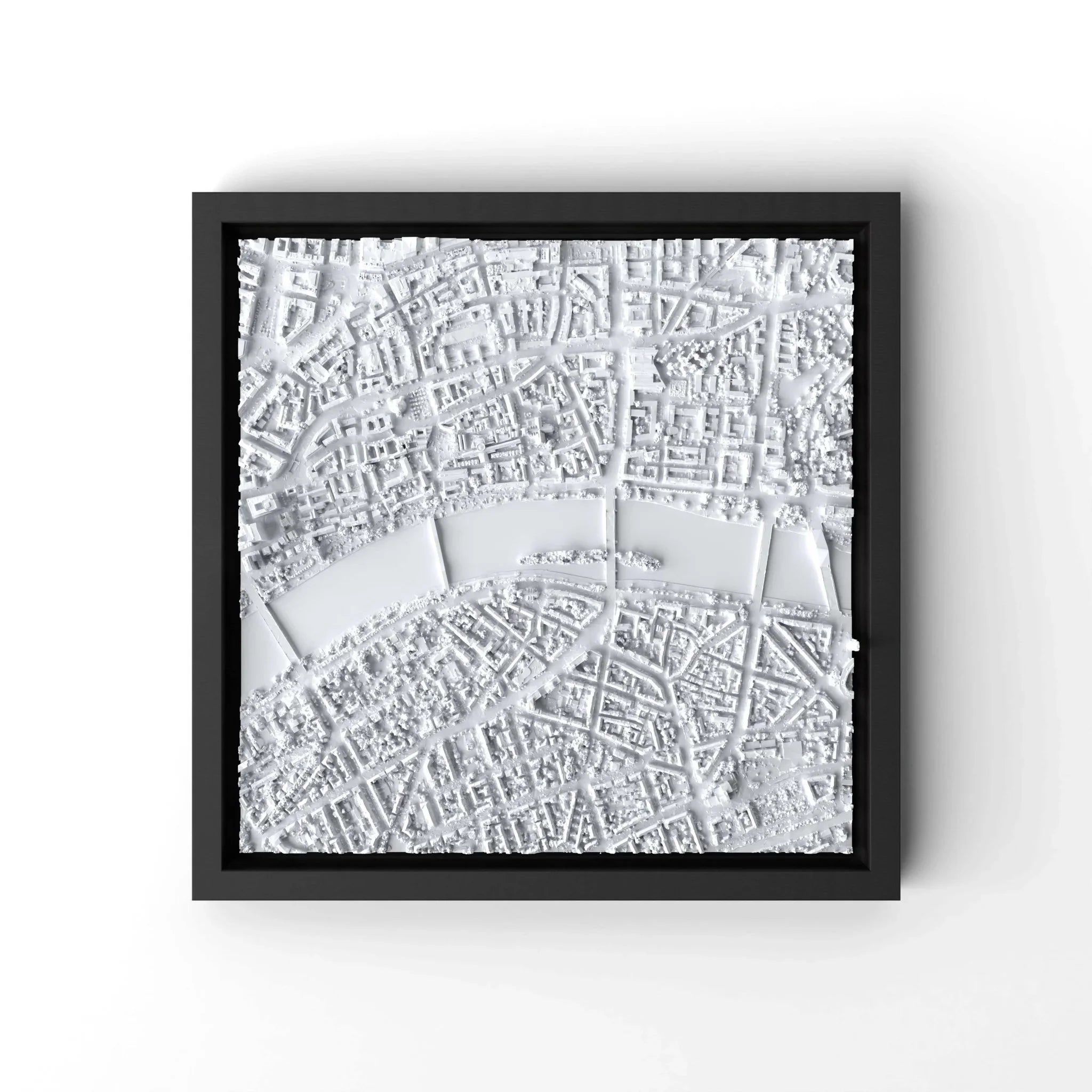 3D gedrucktes Stadtmodell Frankfurt eingerahmt für deine Wand - CraftedCity