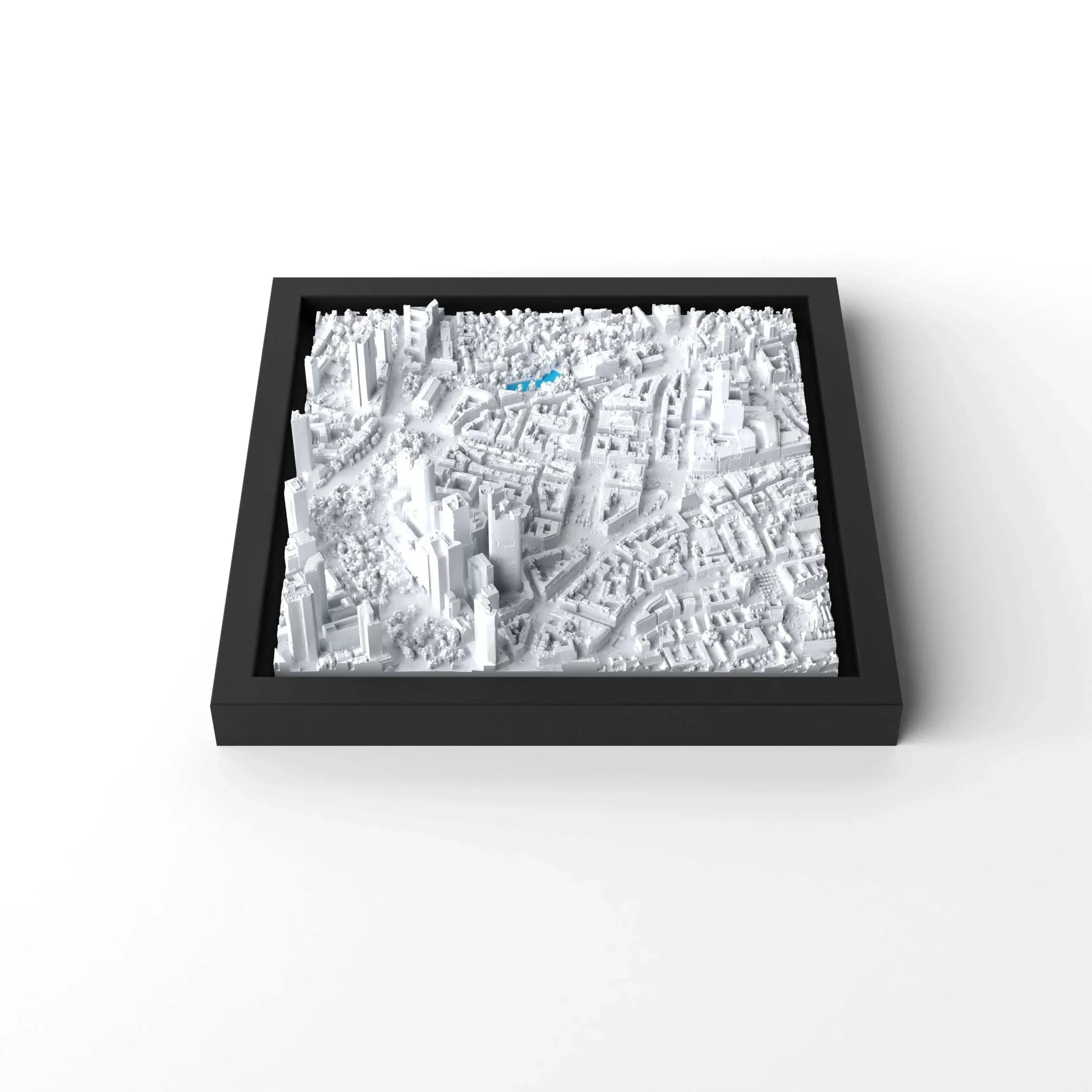3D gedrucktes Stadtmodell Frankfurt eingerahmt für deine Wand - CraftedCity