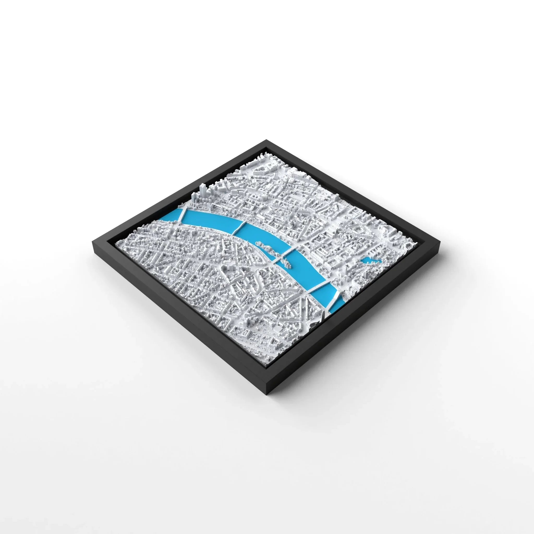 3D gedrucktes Stadtmodell Frankfurt eingerahmt für deine Wand - CraftedCity