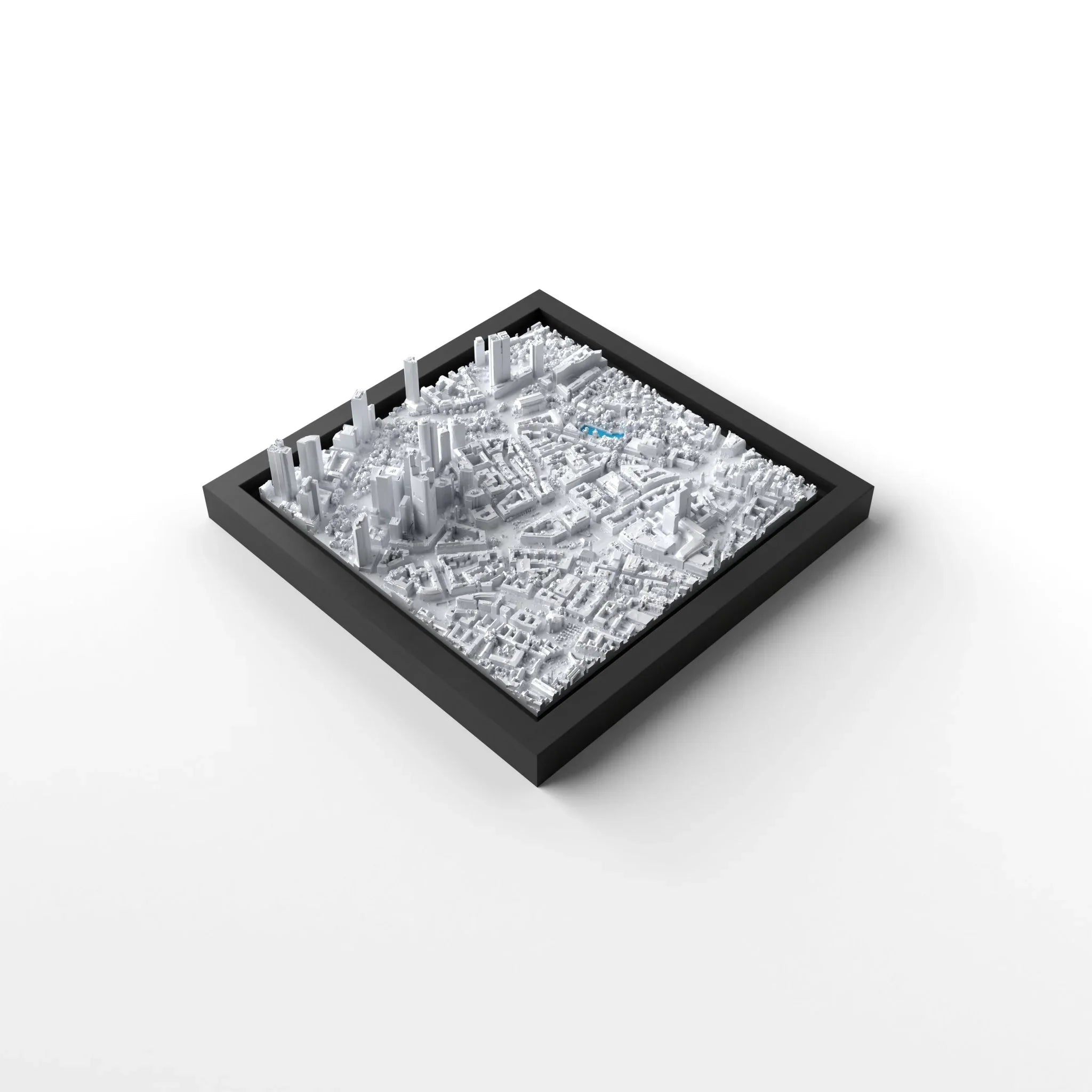3D gedrucktes Stadtmodell Frankfurt eingerahmt für deine Wand - CraftedCity