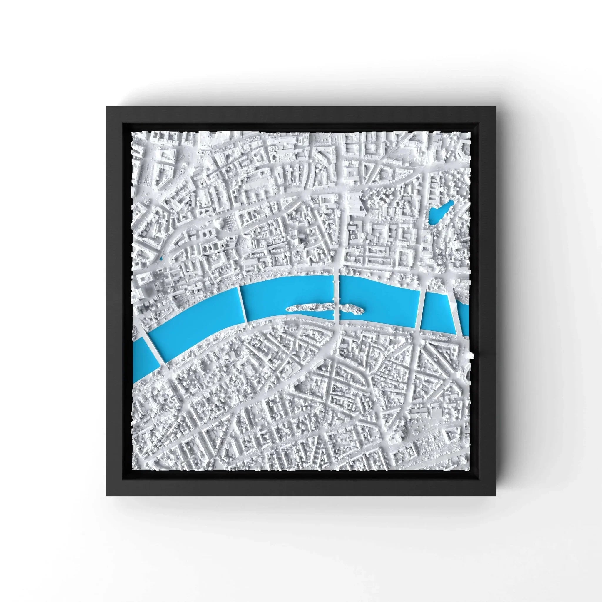 3D gedrucktes Stadtmodell Frankfurt eingerahmt für deine Wand - CraftedCity