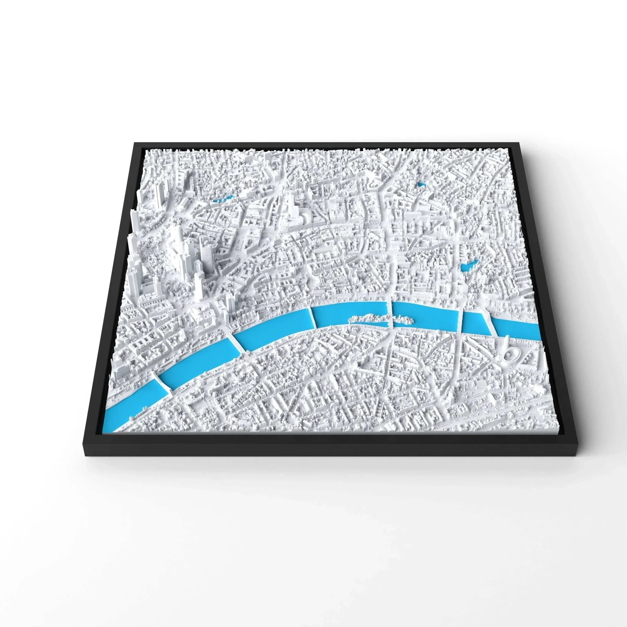 3D gedrucktes Stadtmodell Frankfurt eingerahmt für deine Wand - CraftedCity