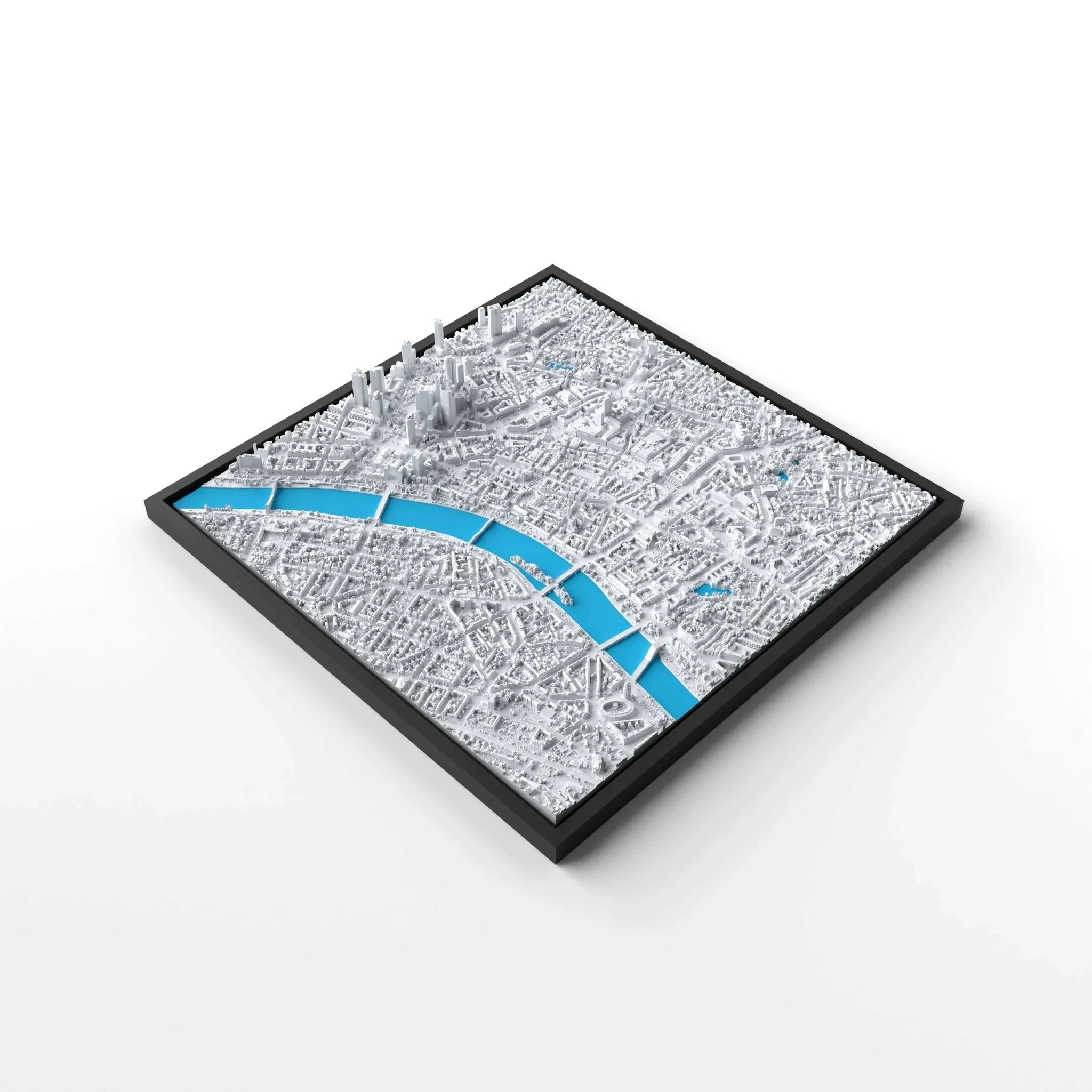 3D gedrucktes Stadtmodell Frankfurt eingerahmt für deine Wand - CraftedCity