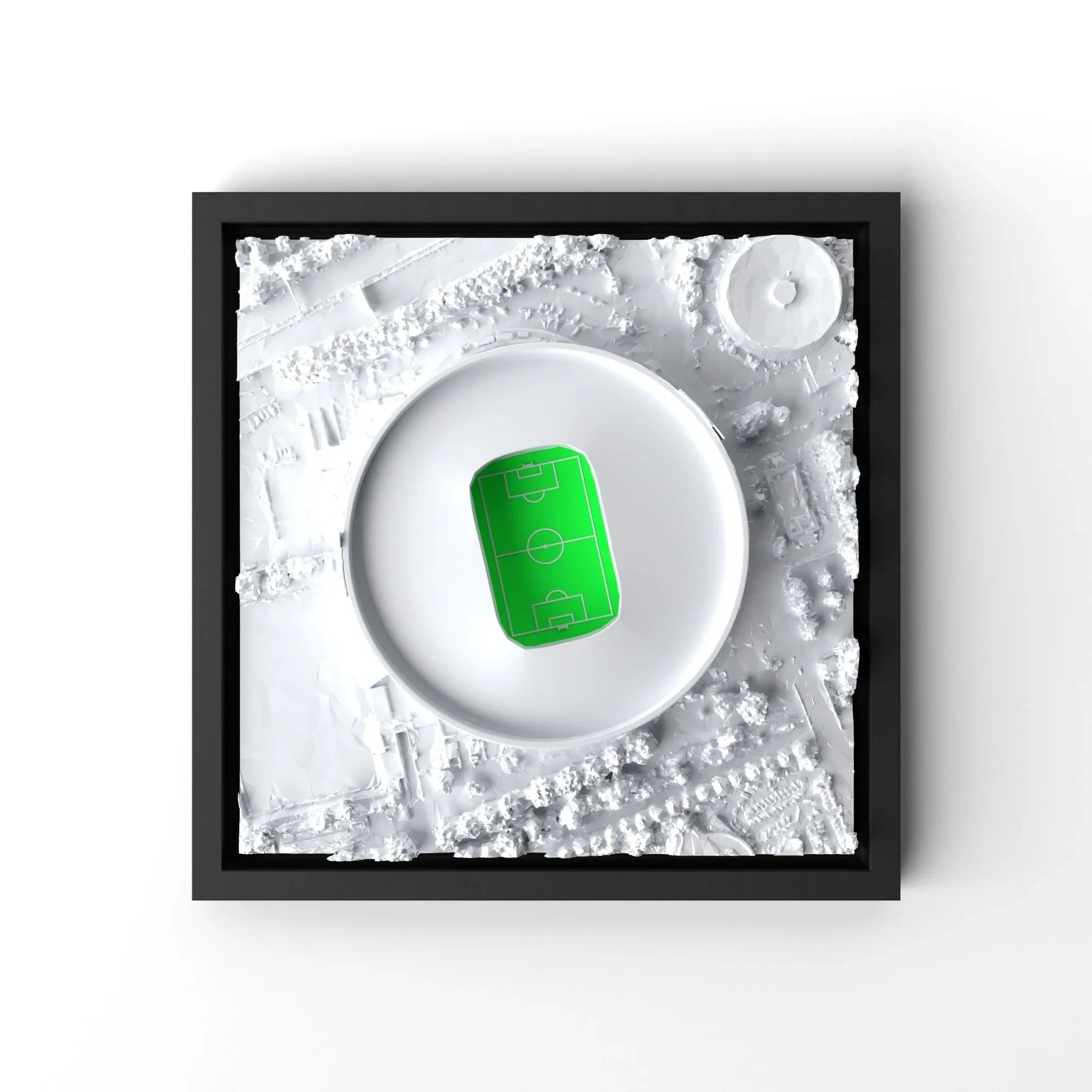 3D gedrucktes Stadtmodell Fußballstadion Leverkusen eingerahmt für deine Wand - CraftedCity