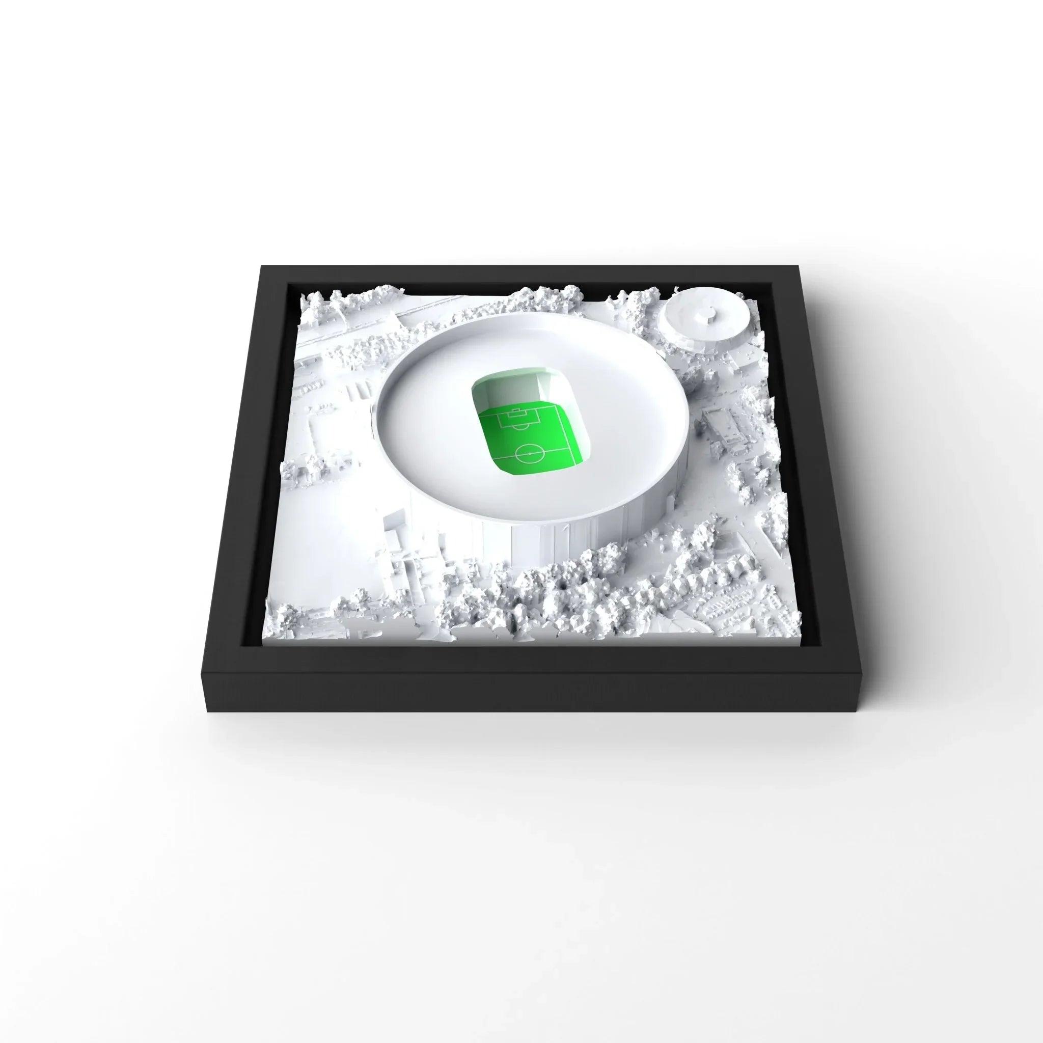 3D gedrucktes Stadtmodell Fußballstadion Leverkusen eingerahmt für deine Wand - CraftedCity