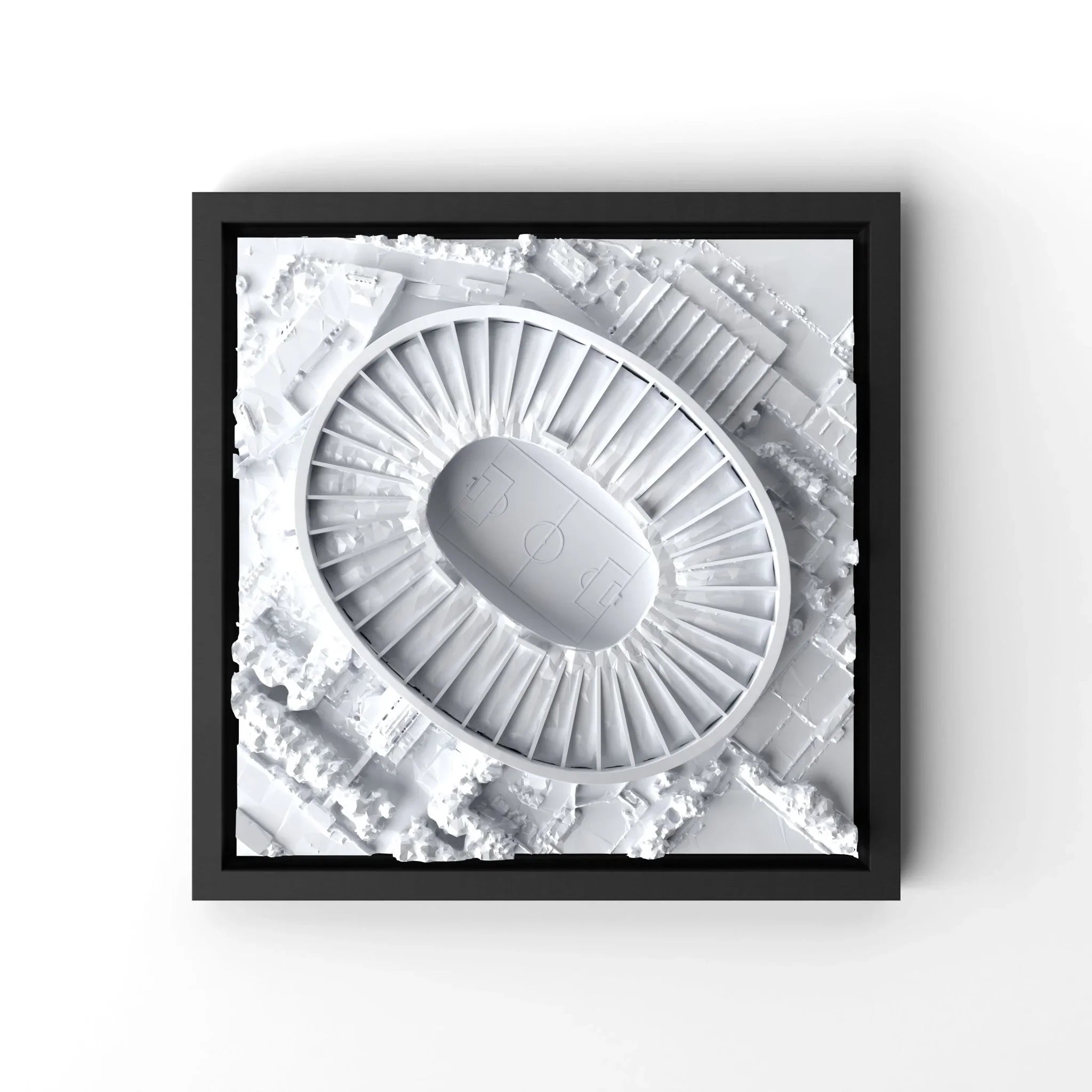 3D gedrucktes Stadtmodell Fußballstadion Stuttgart eingerahmt für deine Wand - CraftedCity