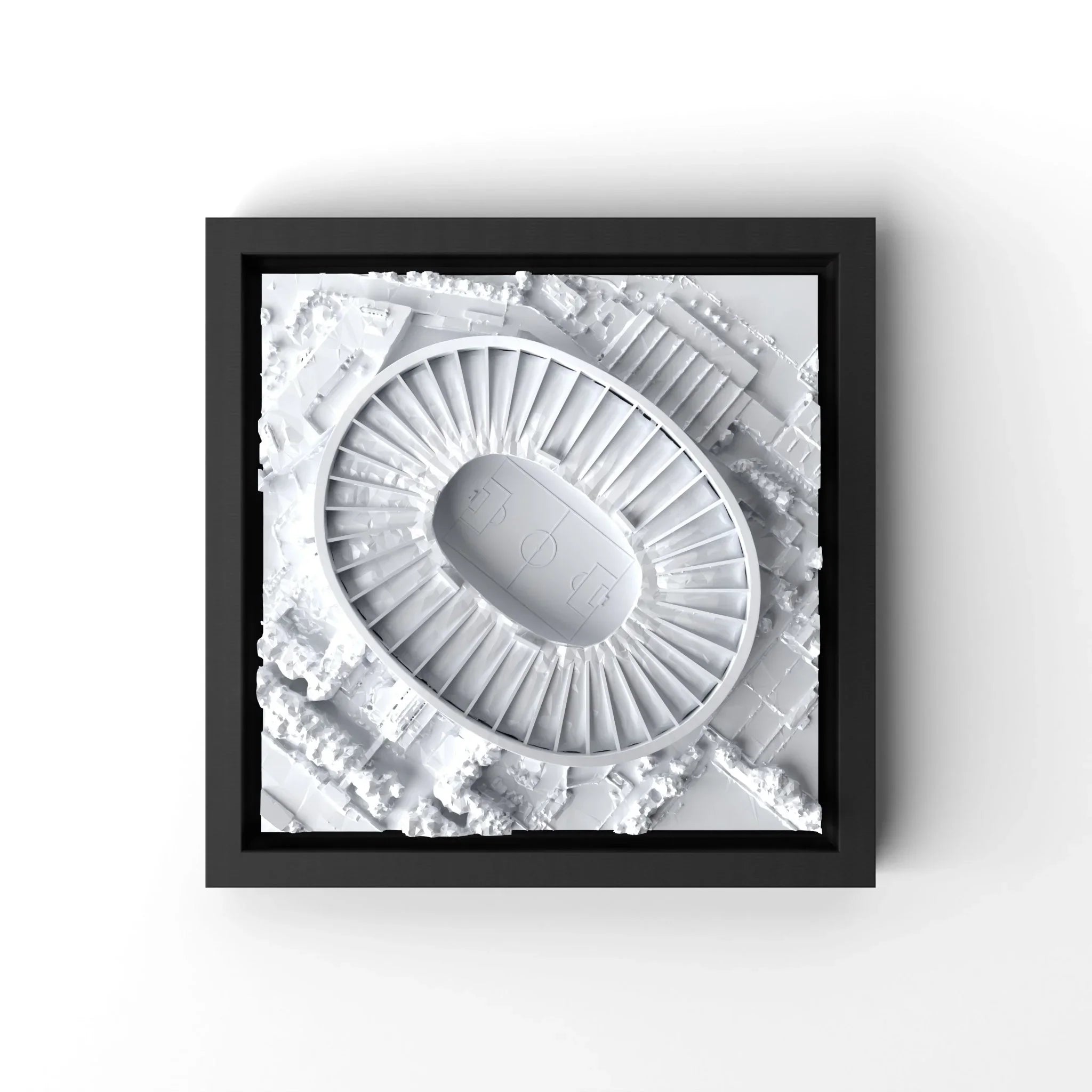 3D gedrucktes Stadtmodell Fußballstadion Stuttgart eingerahmt für deine Wand - CraftedCity