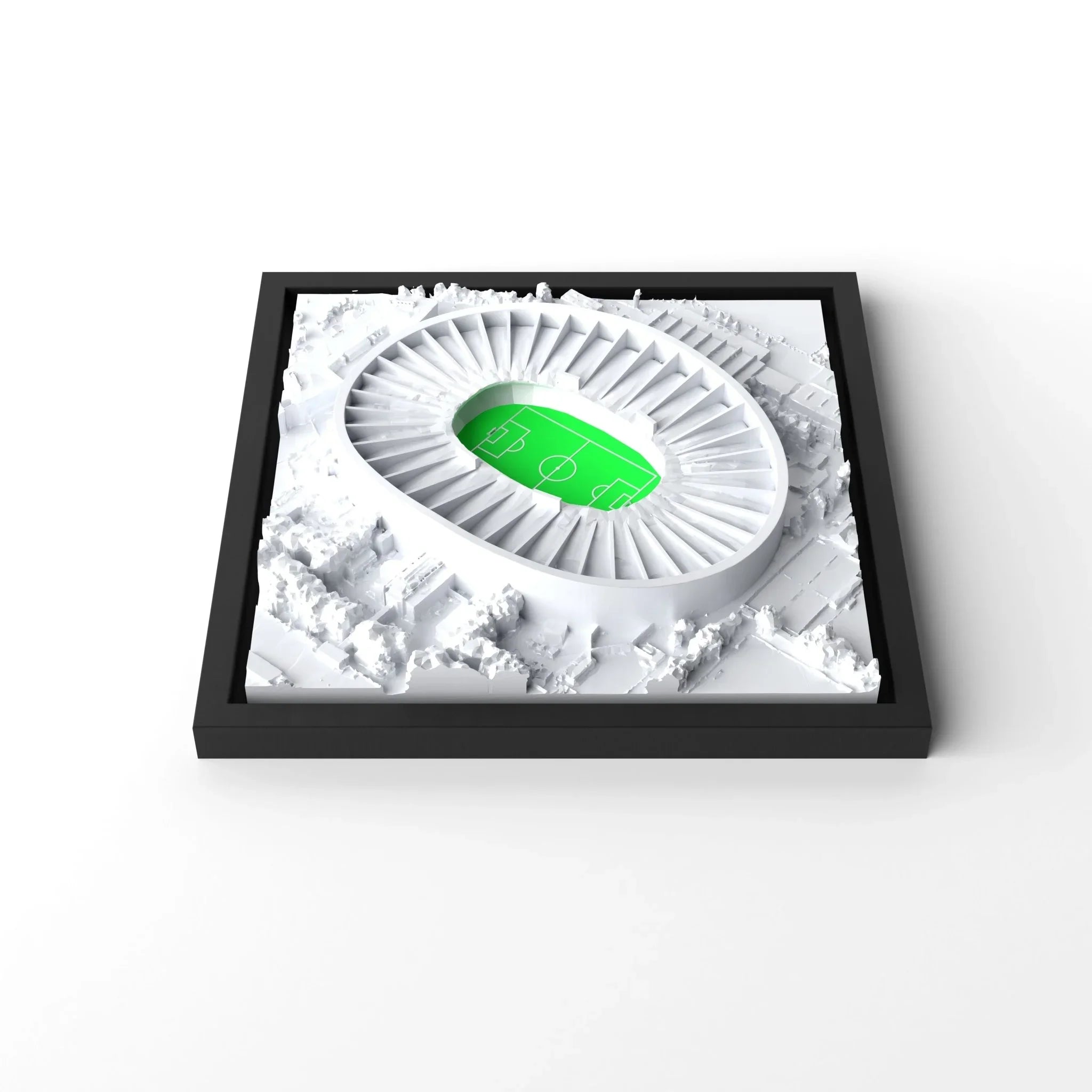 3D gedrucktes Stadtmodell Fußballstadion Stuttgart eingerahmt für deine Wand - CraftedCity