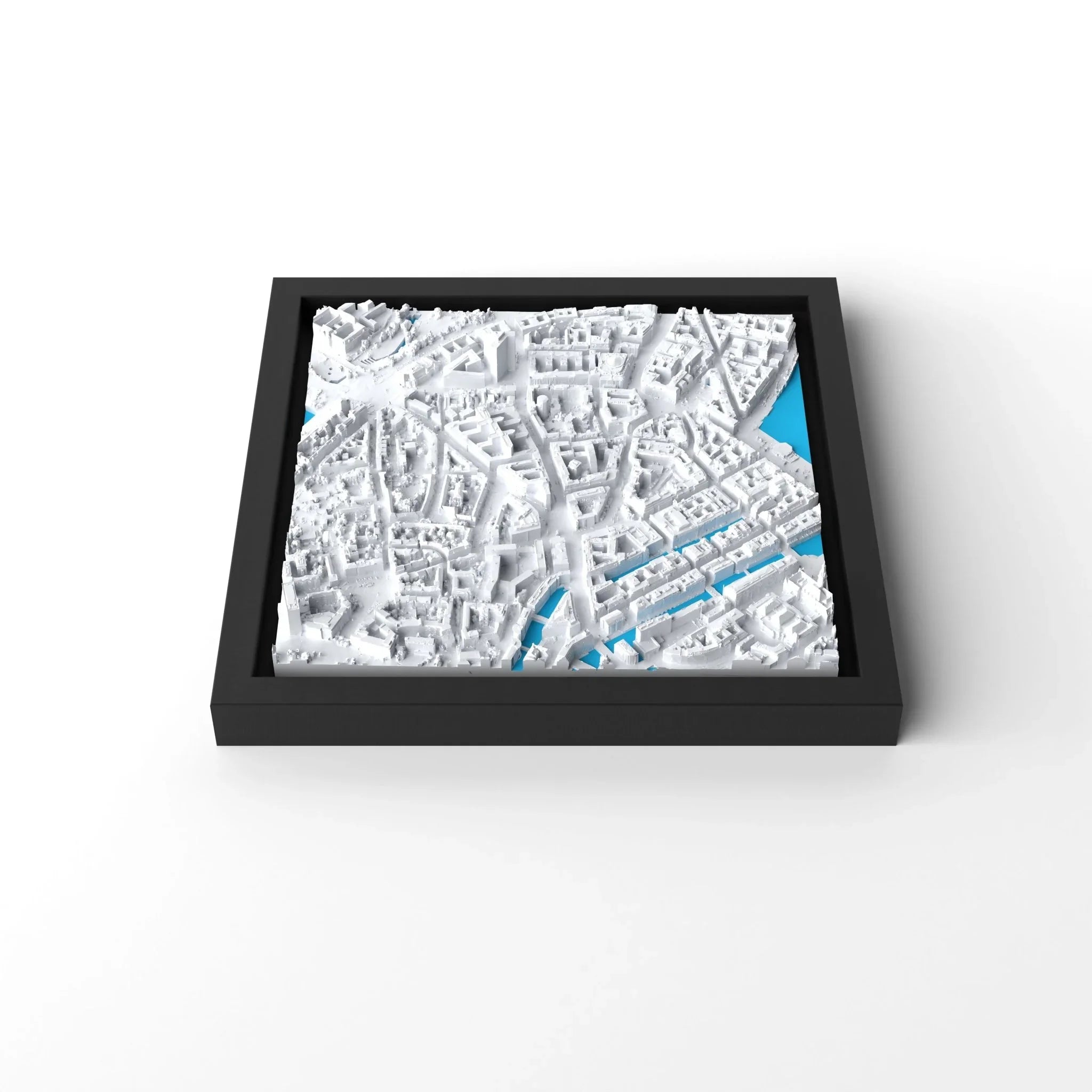 3D gedrucktes Stadtmodell Hamburg eingerahmt für deine Wand - CraftedCity