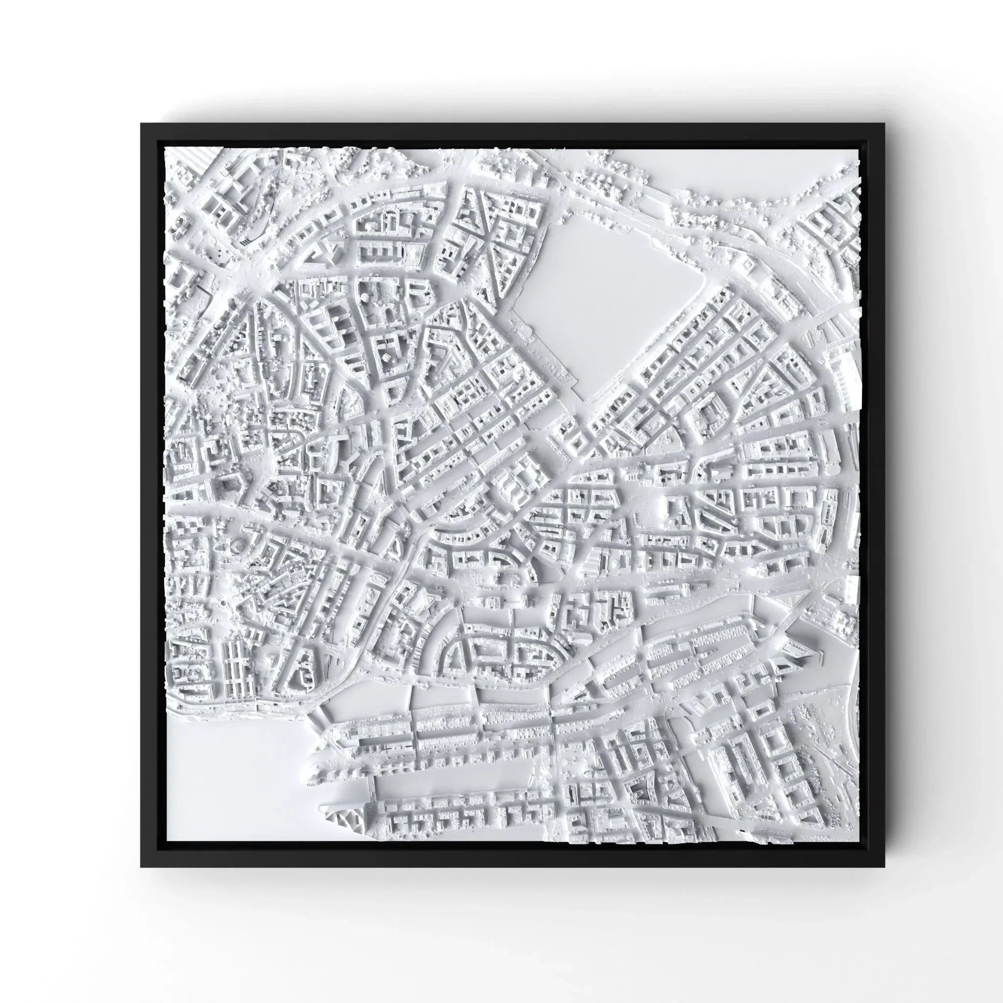 3D gedrucktes Stadtmodell Hamburg eingerahmt für deine Wand - CraftedCity