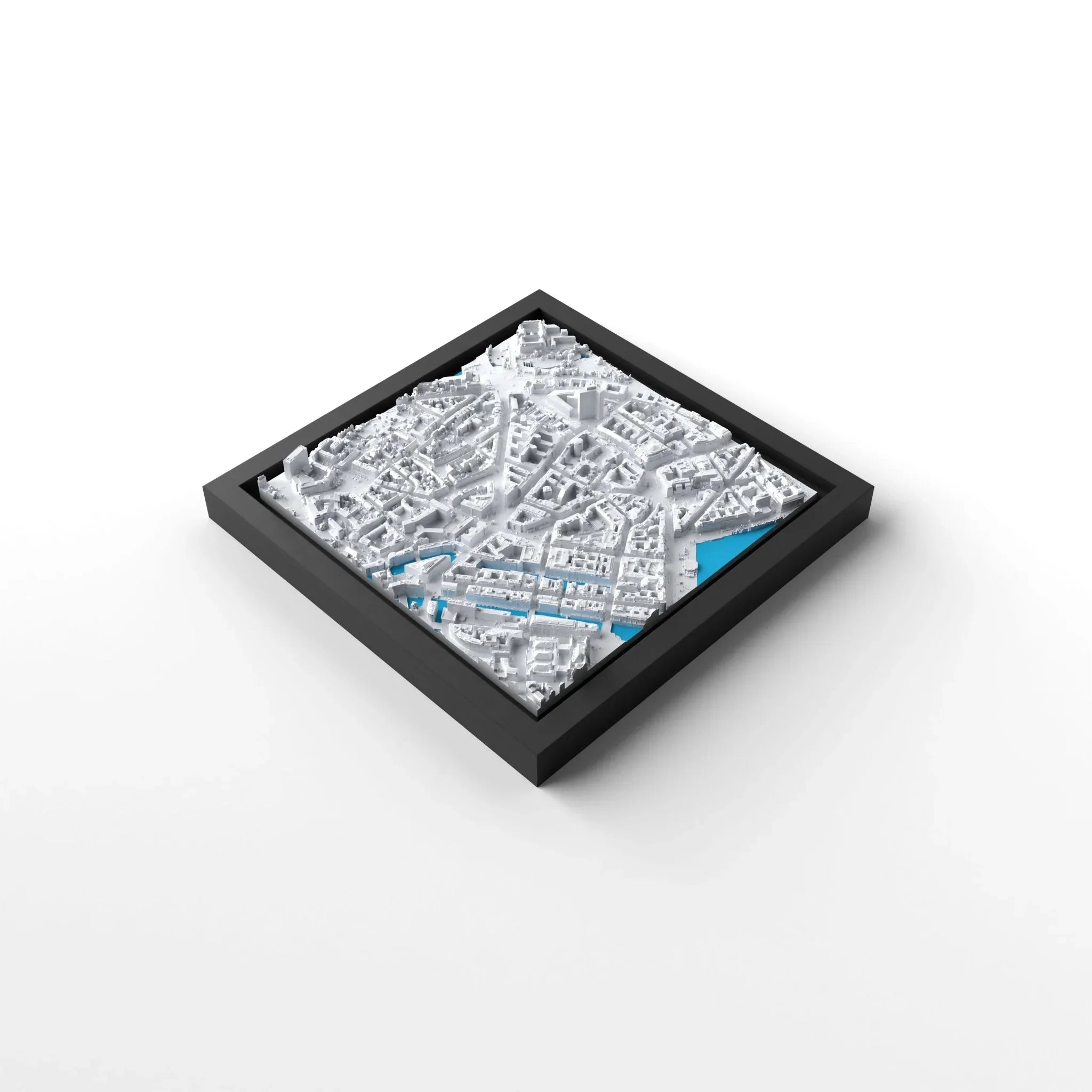 3D gedrucktes Stadtmodell Hamburg eingerahmt für deine Wand - CraftedCity