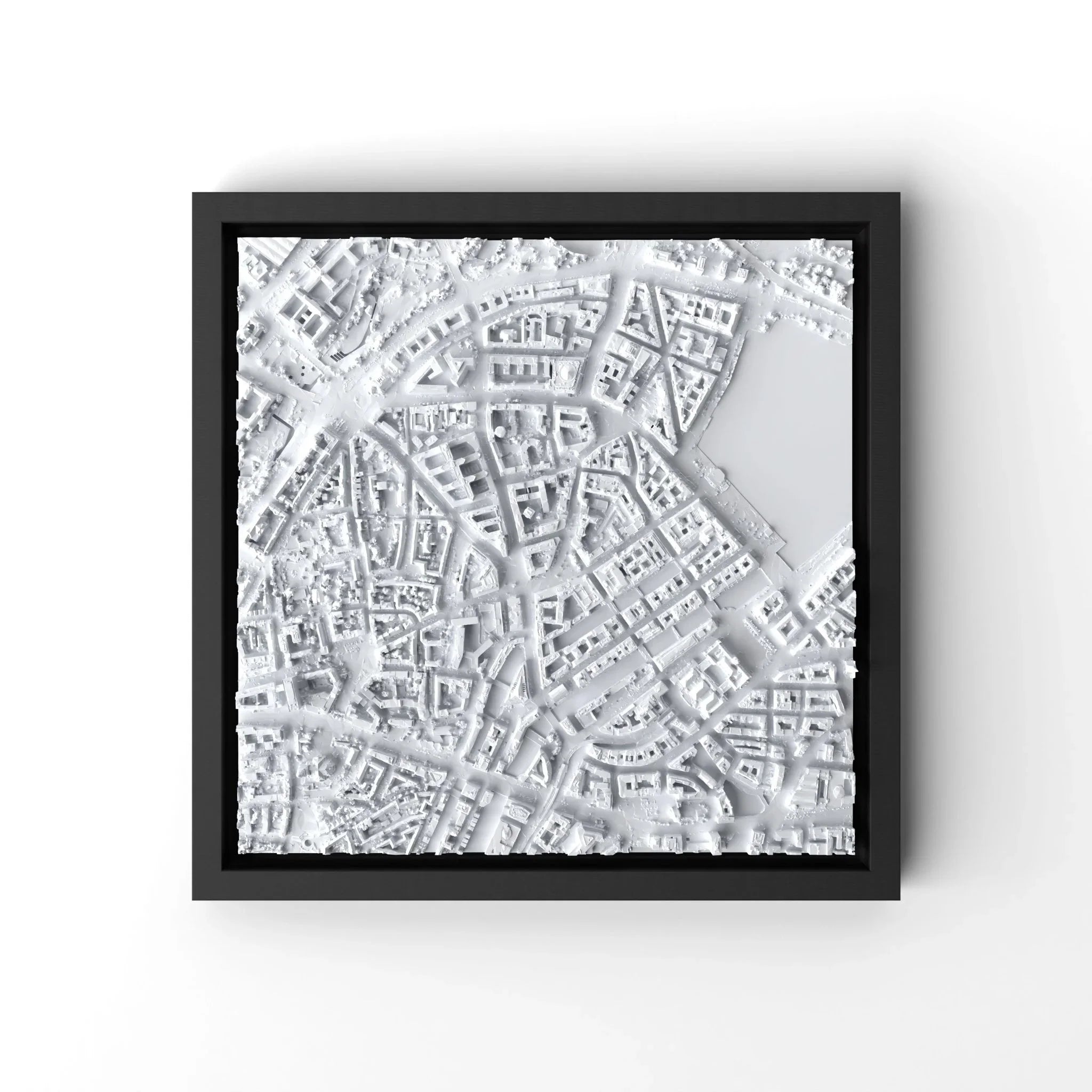 3D gedrucktes Stadtmodell Hamburg eingerahmt für deine Wand - CraftedCity