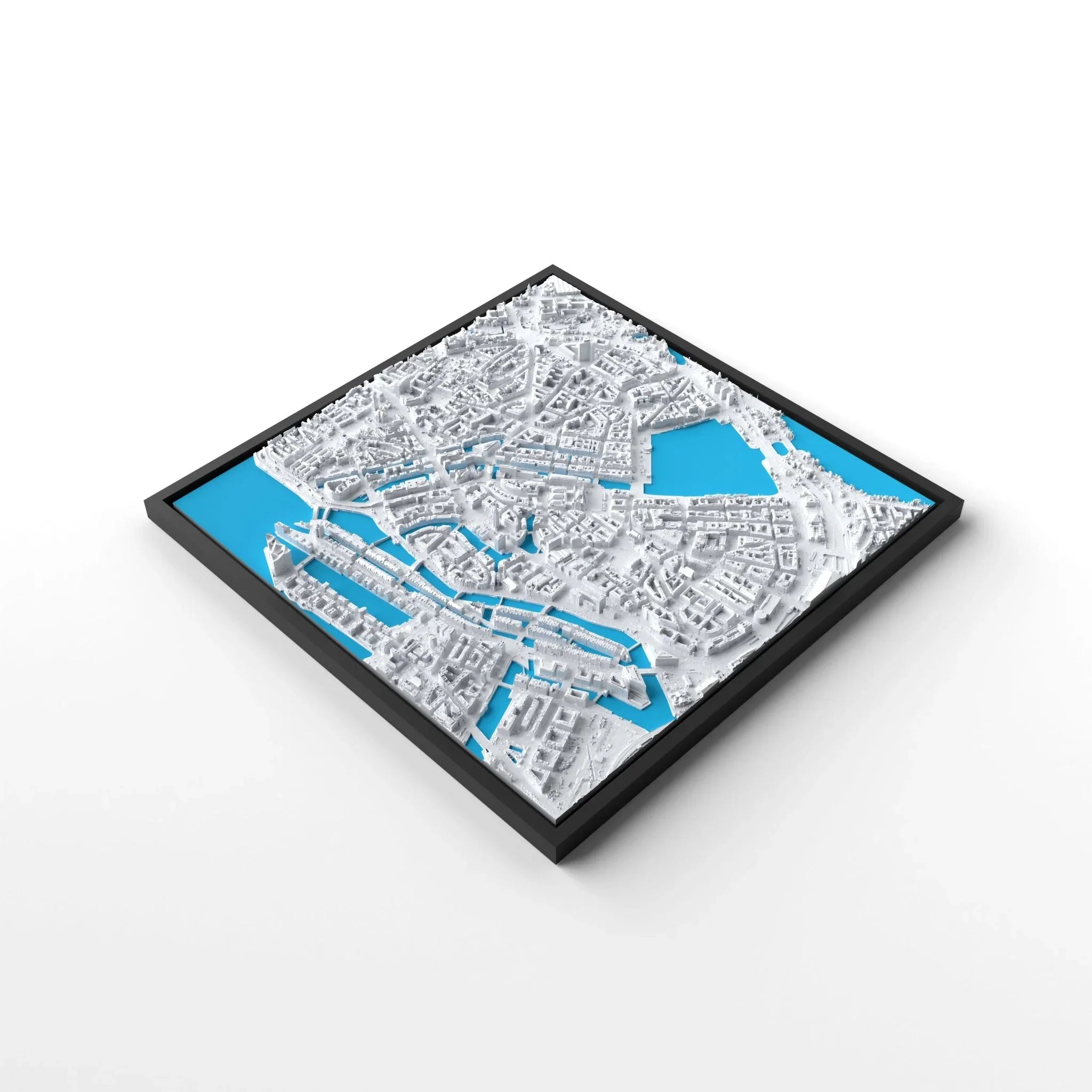 3D gedrucktes Stadtmodell Hamburg eingerahmt für deine Wand - CraftedCity