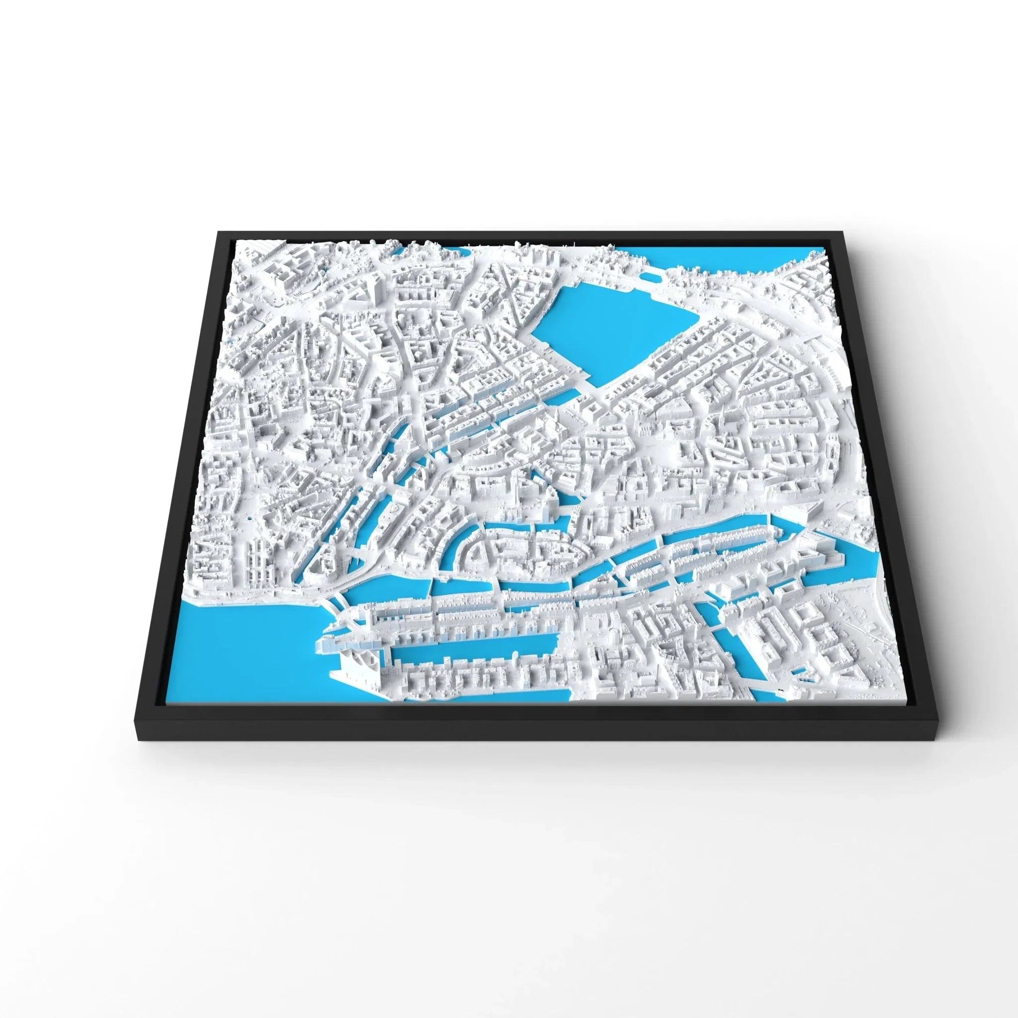3D gedrucktes Stadtmodell Hamburg eingerahmt für deine Wand - CraftedCity