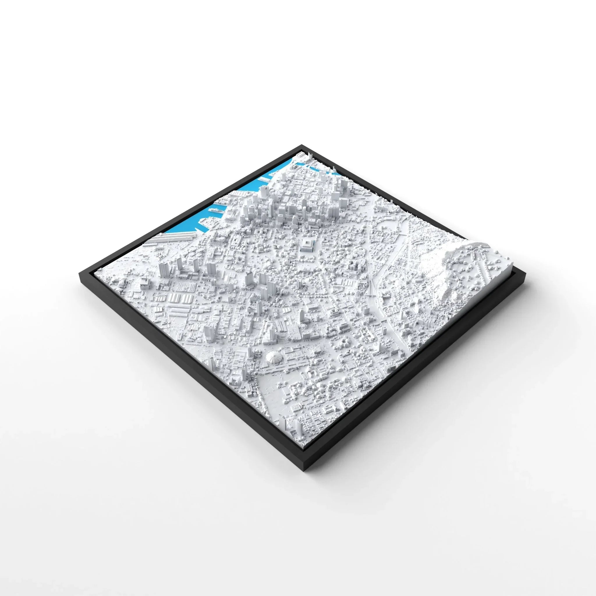 3D gedrucktes Stadtmodell Honolulu eingerahmt für deine Wand - CraftedCity