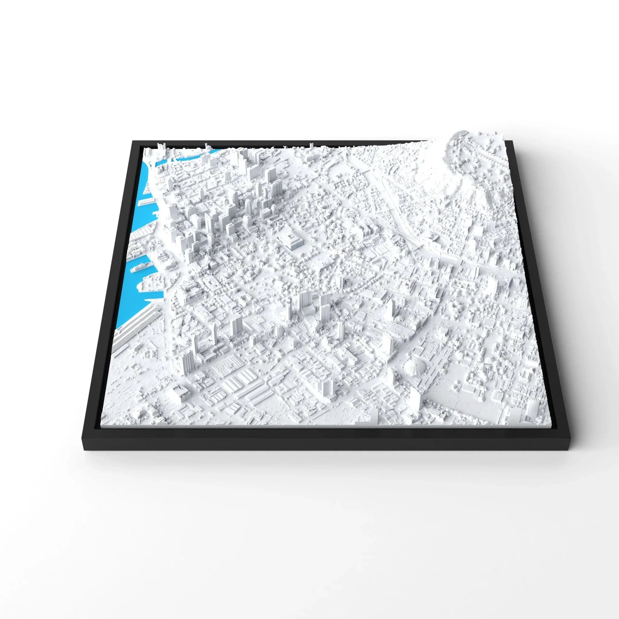 3D gedrucktes Stadtmodell Honolulu eingerahmt für deine Wand - CraftedCity