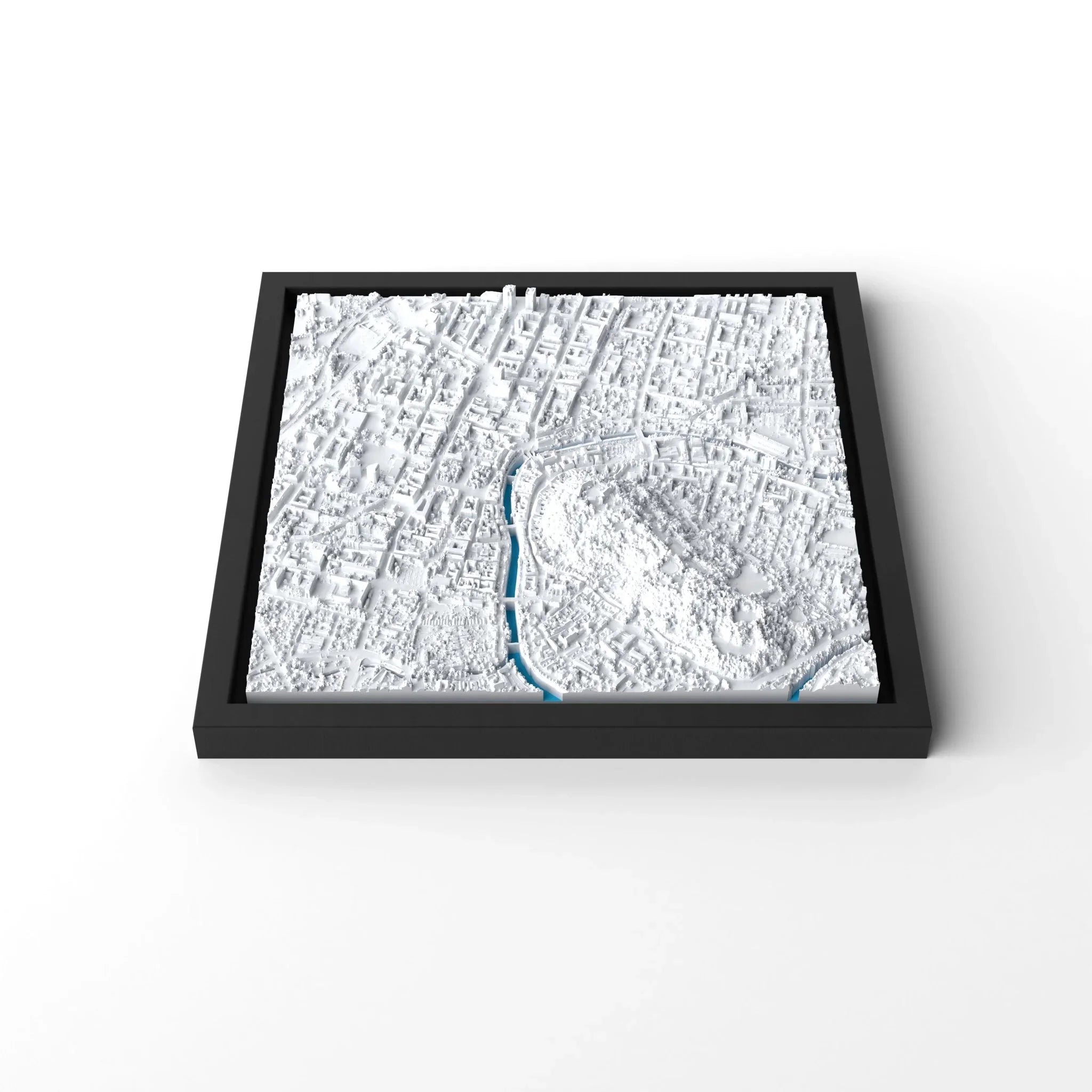 3D gedrucktes Stadtmodell Ljubljana eingerahmt für deine Wand - CraftedCity