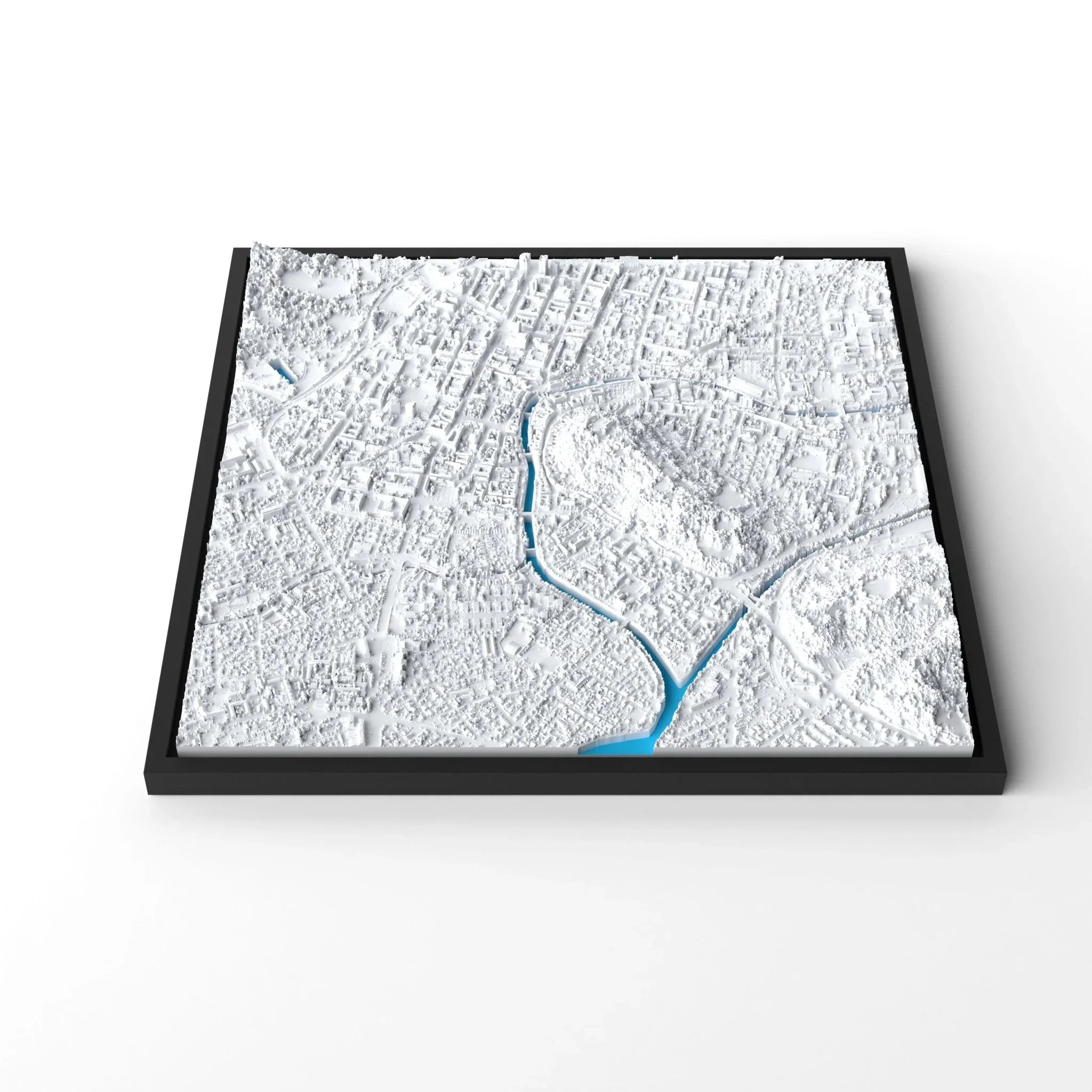 3D gedrucktes Stadtmodell Ljubljana eingerahmt für deine Wand - CraftedCity