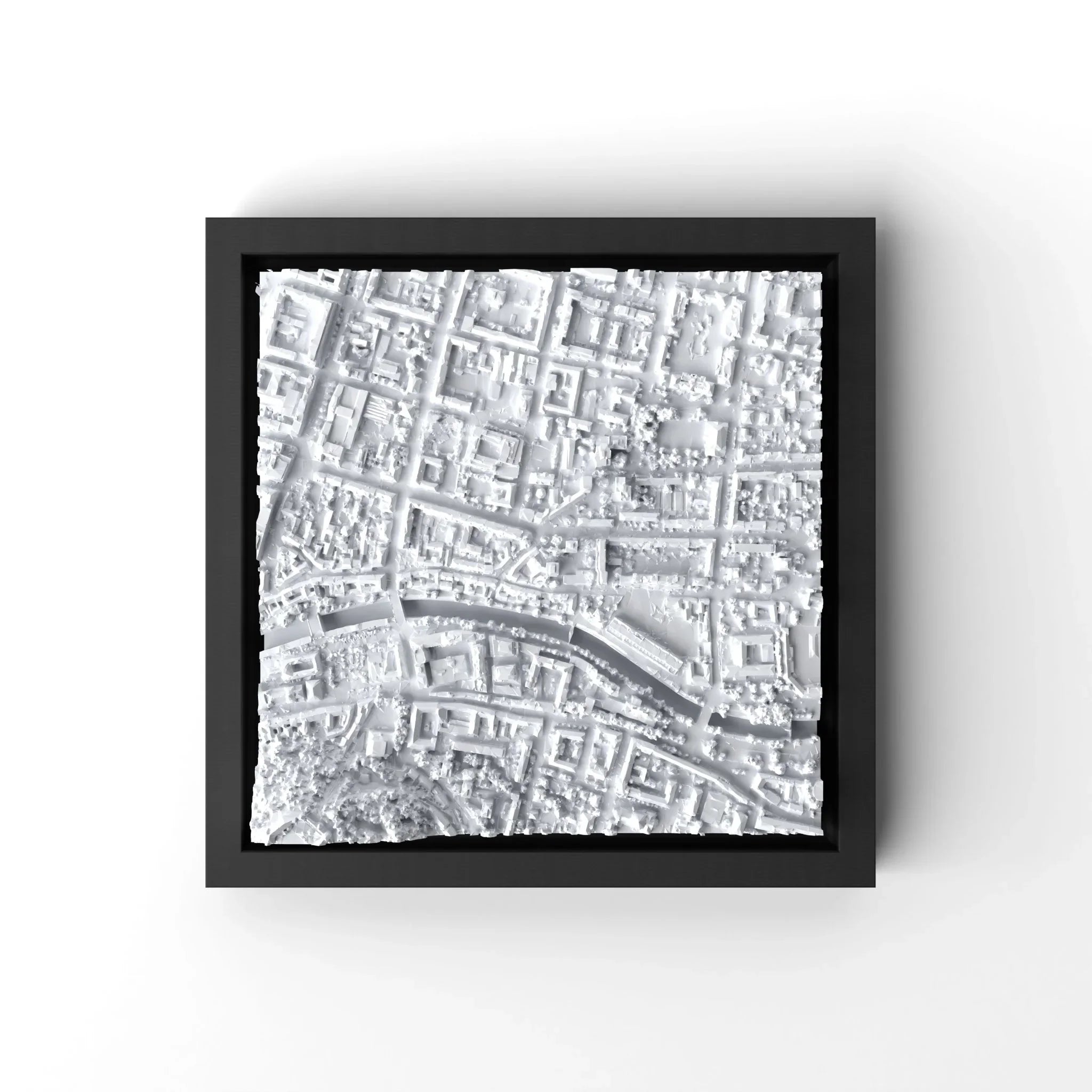 3D gedrucktes Stadtmodell Ljubljana eingerahmt für deine Wand - CraftedCity