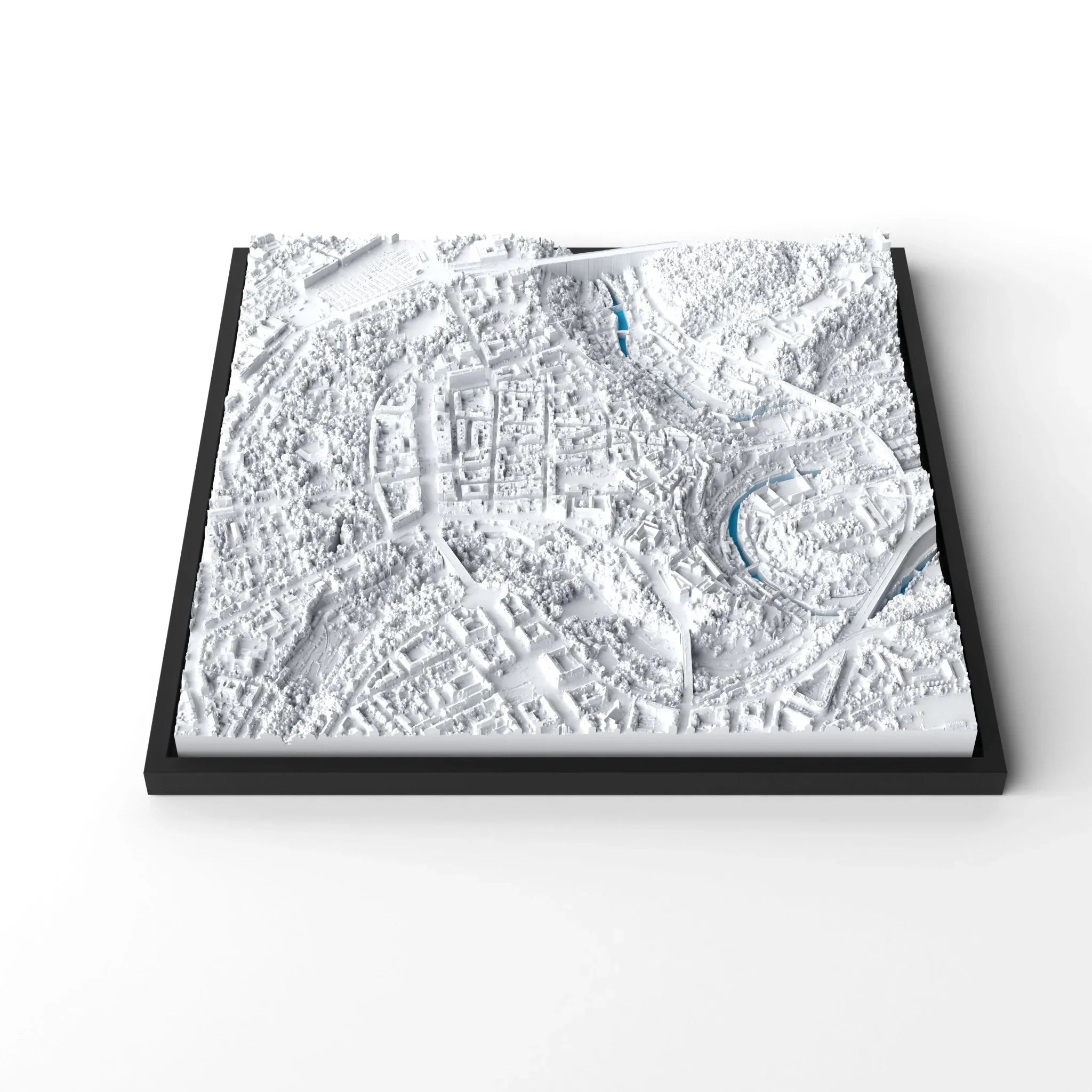 3D gedrucktes Stadtmodell Luxemburg eingerahmt für deine Wand - CraftedCity