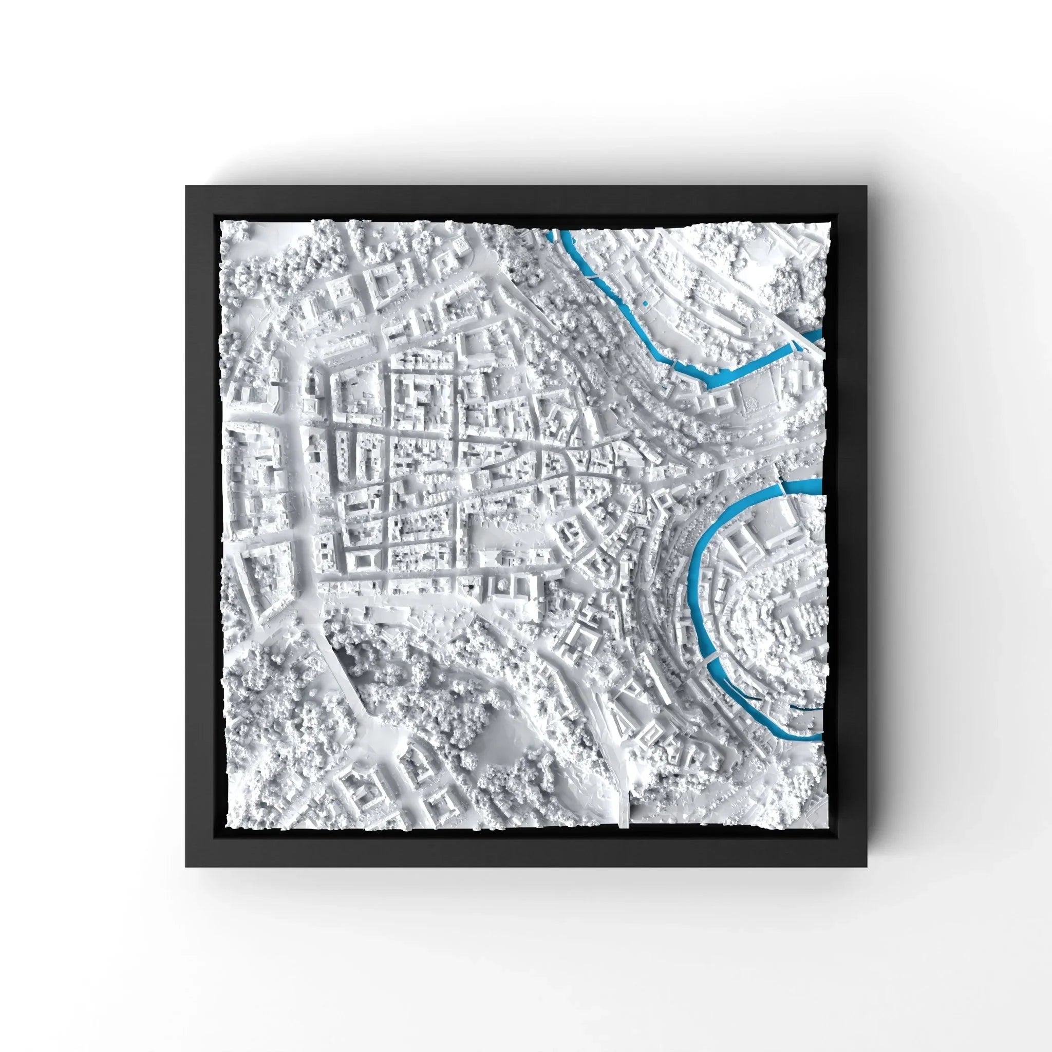 3D gedrucktes Stadtmodell Luxemburg eingerahmt für deine Wand - CraftedCity