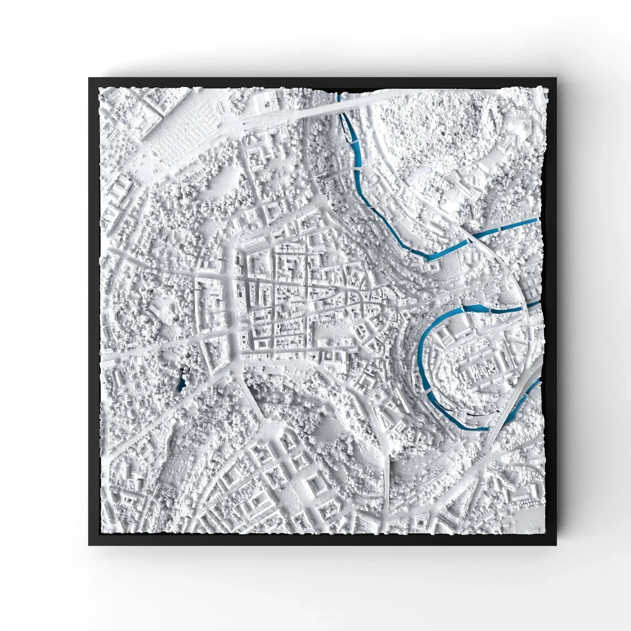 3D gedrucktes Stadtmodell Luxemburg eingerahmt für deine Wand - CraftedCity