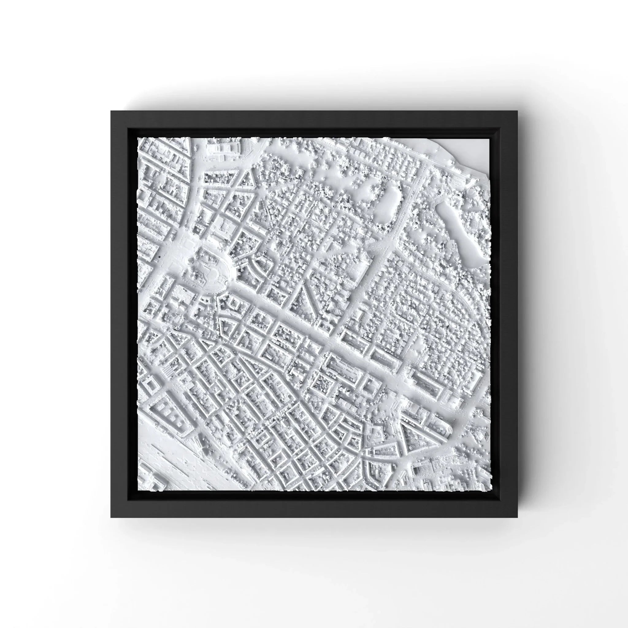 3D gedrucktes Stadtmodell Mannheim eingerahmt für deine Wand - CraftedCity