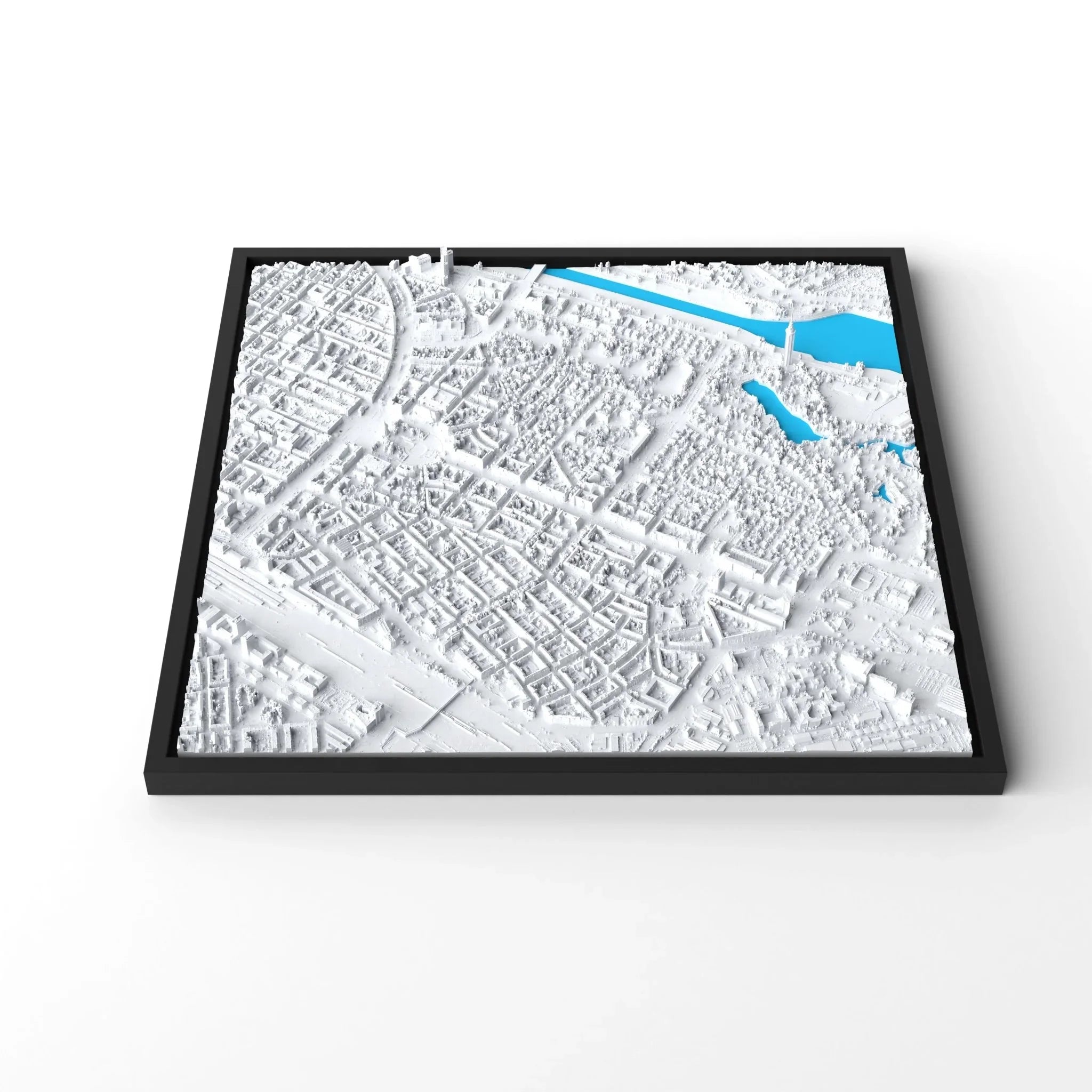 3D gedrucktes Stadtmodell Mannheim eingerahmt für deine Wand - CraftedCity