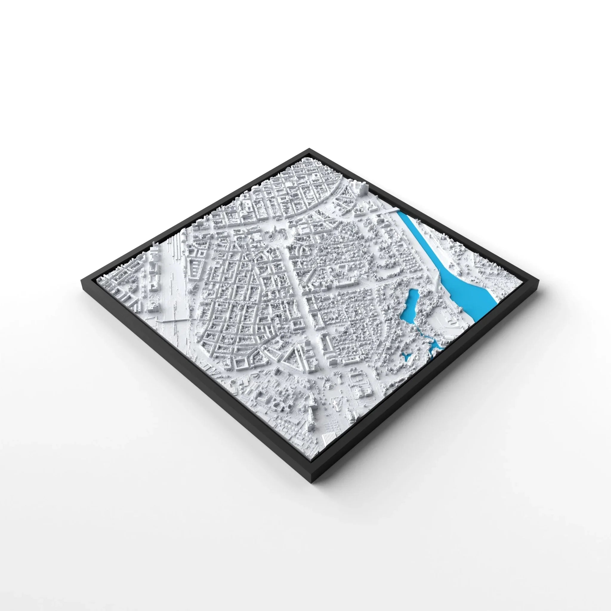 3D gedrucktes Stadtmodell Mannheim eingerahmt für deine Wand - CraftedCity