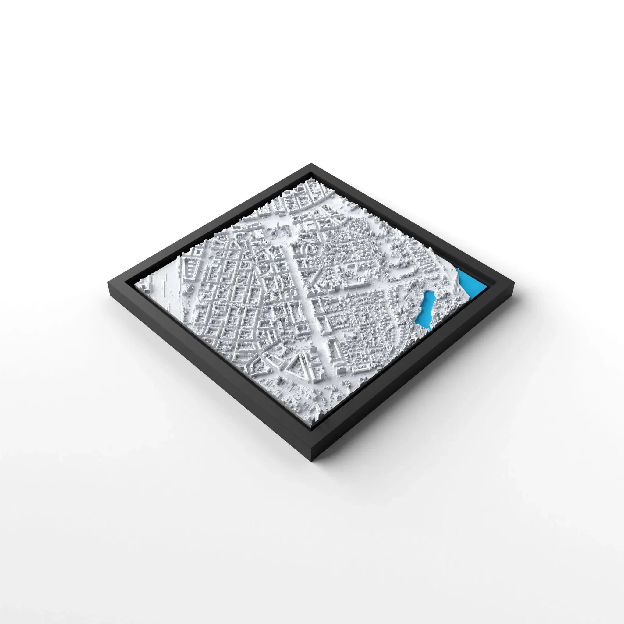 3D gedrucktes Stadtmodell Mannheim eingerahmt für deine Wand - CraftedCity