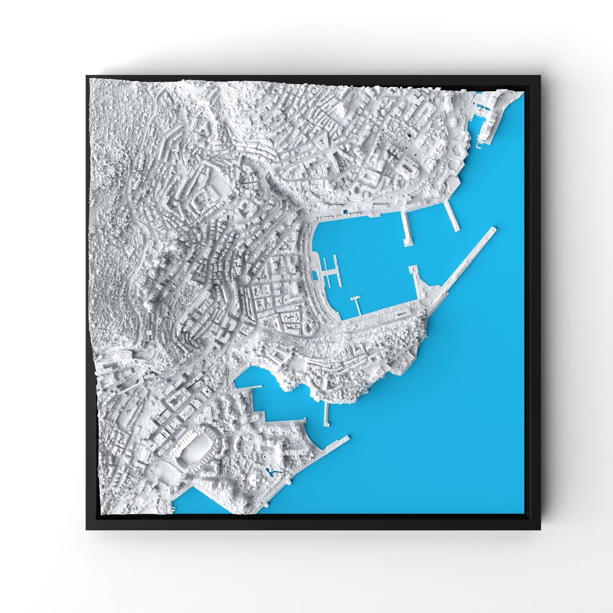 3D gedrucktes Stadtmodell Monaco eingerahmt für deine Wand - CraftedCity