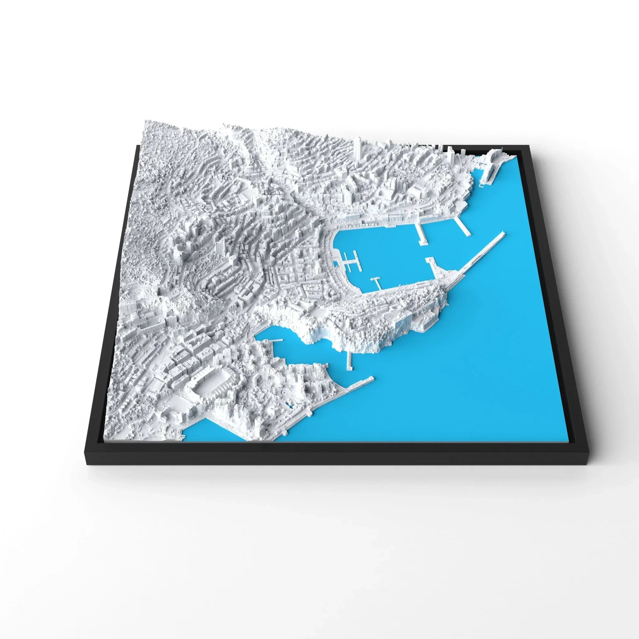 3D gedrucktes Stadtmodell Monaco eingerahmt für deine Wand - CraftedCity