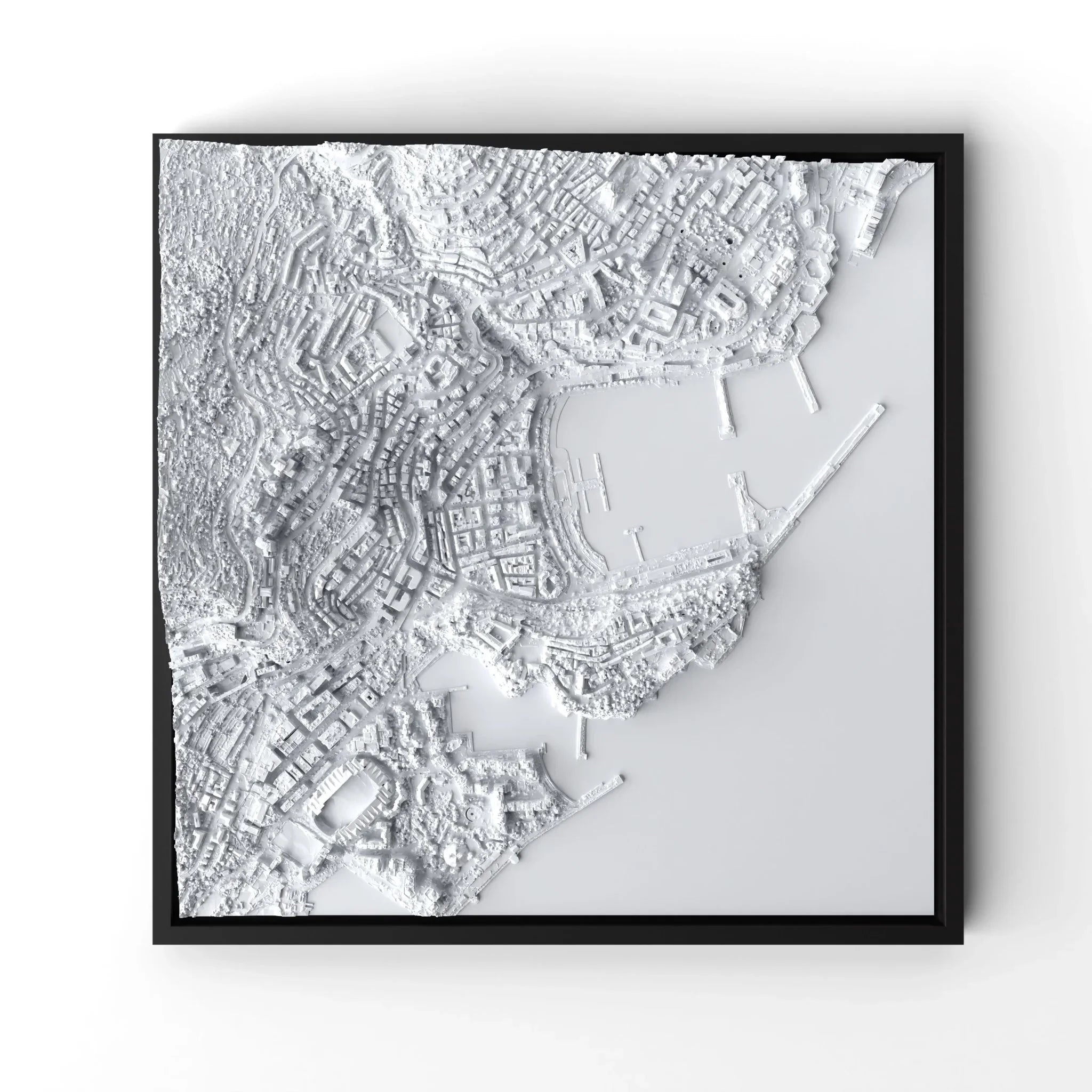 3D gedrucktes Stadtmodell Monaco eingerahmt für deine Wand - CraftedCity
