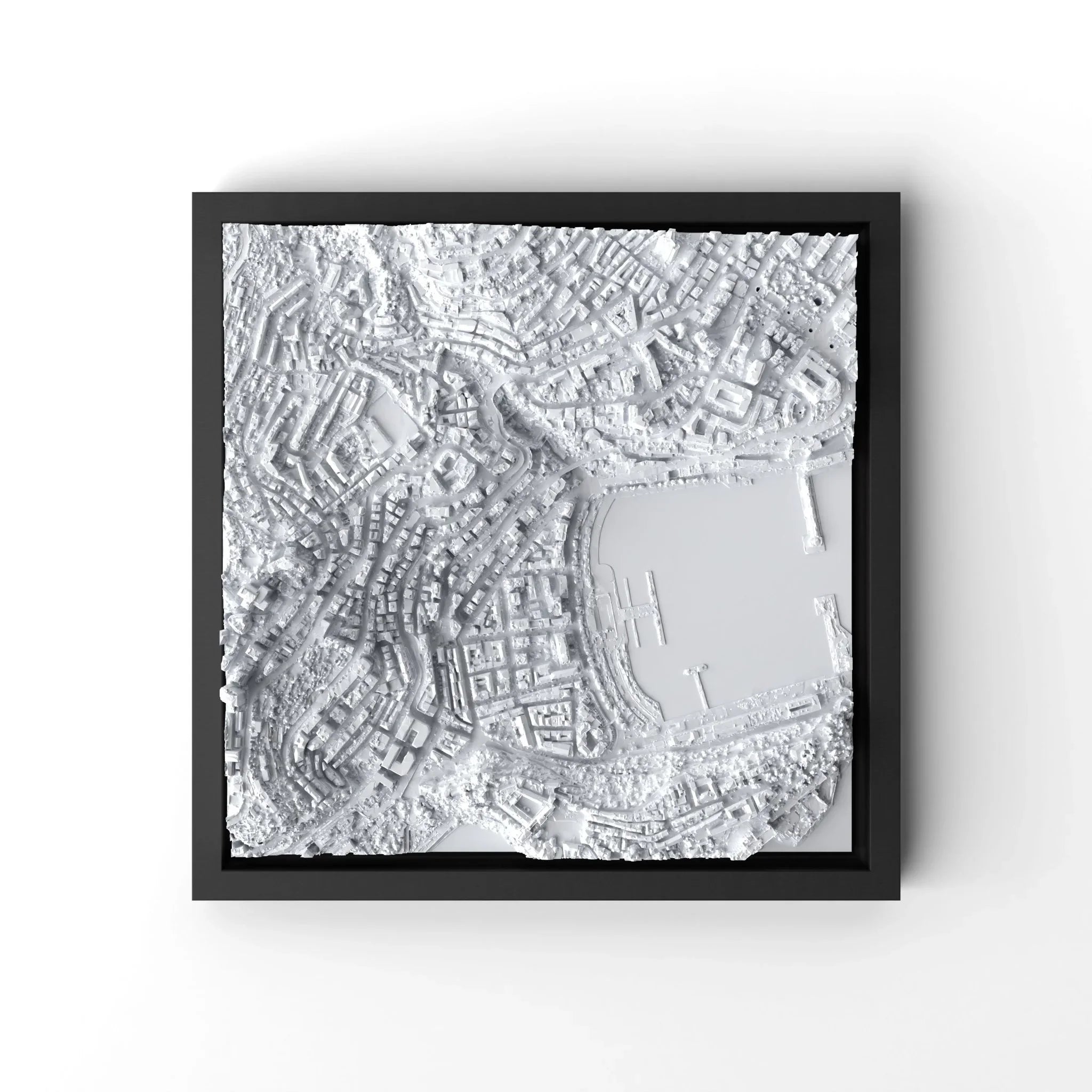 3D gedrucktes Stadtmodell Monaco eingerahmt für deine Wand - CraftedCity