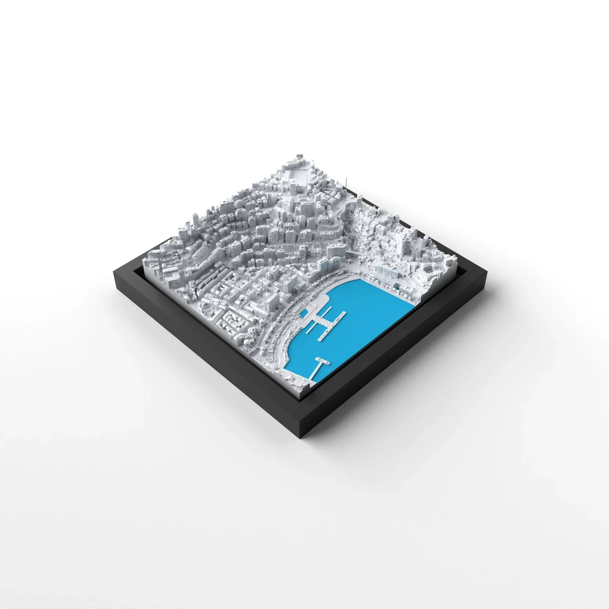 3D gedrucktes Stadtmodell Monaco eingerahmt für deine Wand - CraftedCity